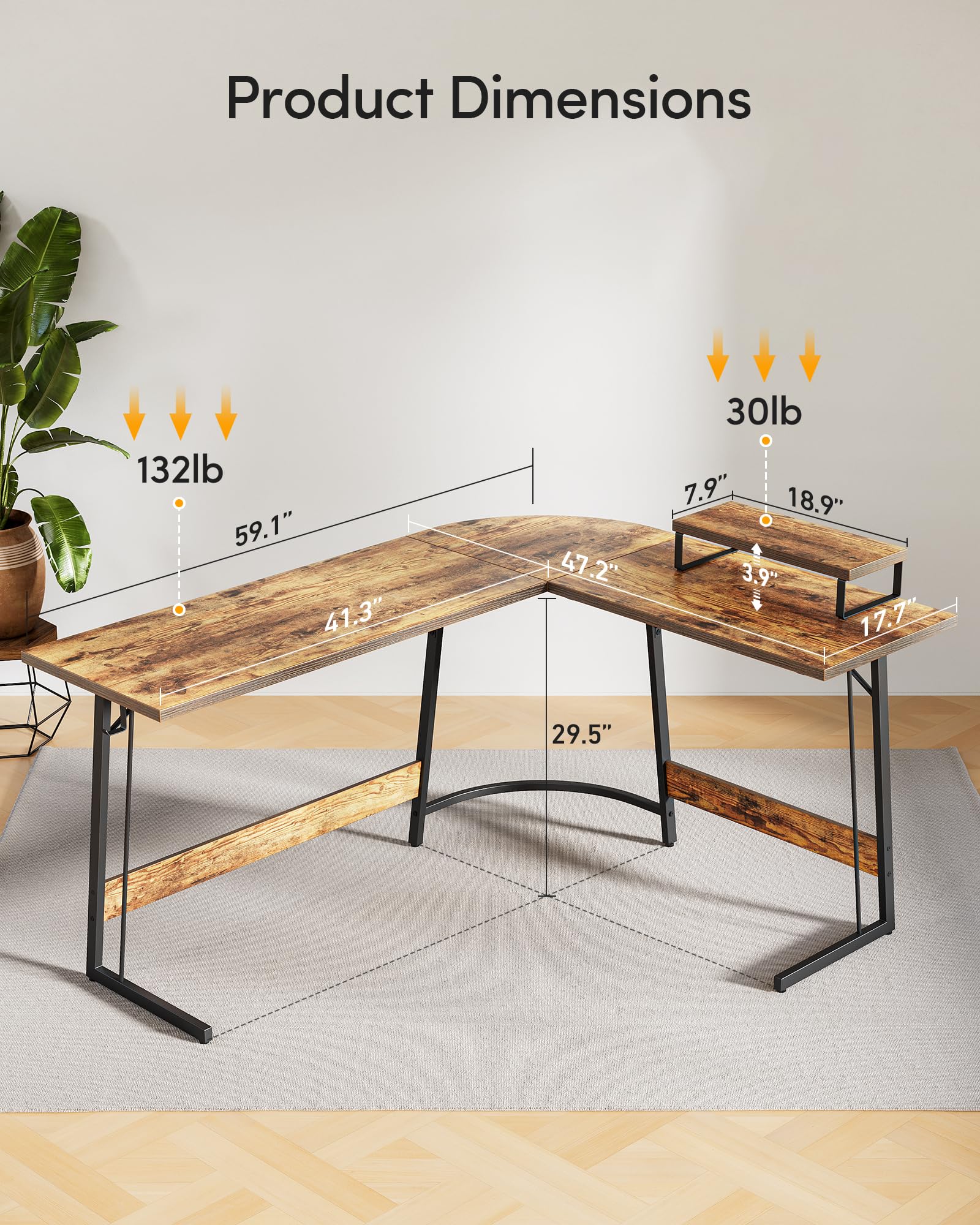 CubiCubi L Shaped Gaming Desk with Carbon Fiber Surface