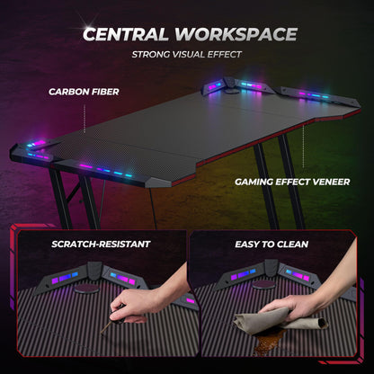 CubiCubi Gaming Desk with LED Lights and Ergonomic Design