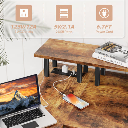 L Shaped Desk with Power Outlets and LED Lights