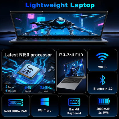 2025 17.3 Inch Gaming Laptop N150 3.6GHz 16GB RAM 1TB SSD