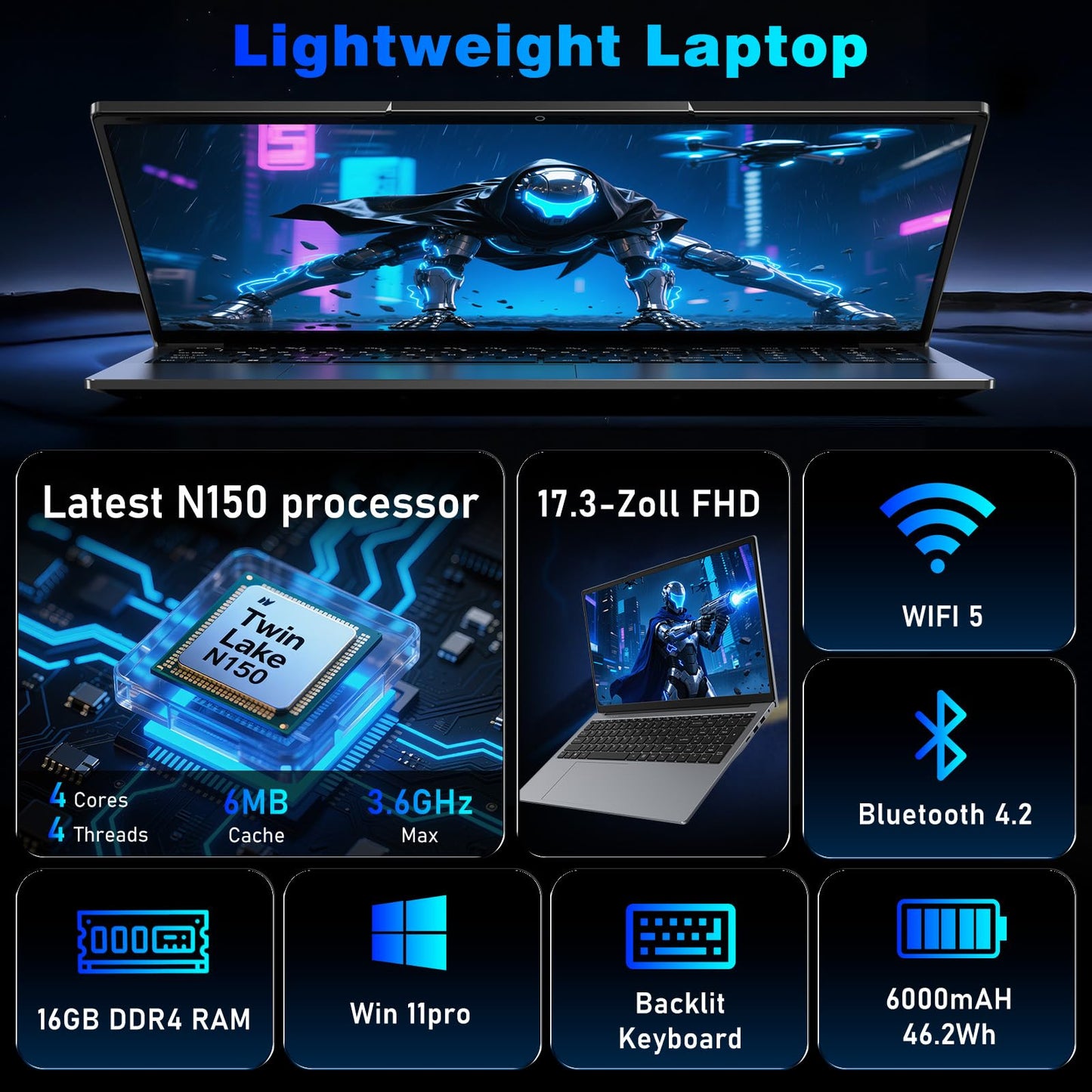 2025 17.3 Inch Gaming Laptop N150 3.6GHz 16GB RAM 1TB SSD