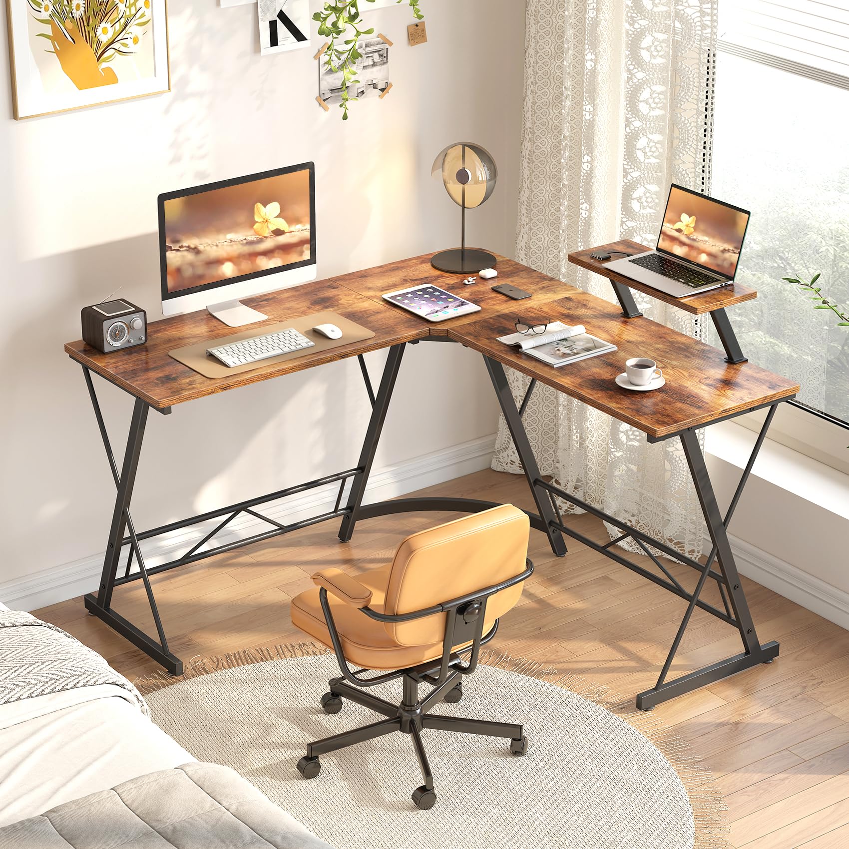 L Shaped Gaming Desk with Large Monitor Stand