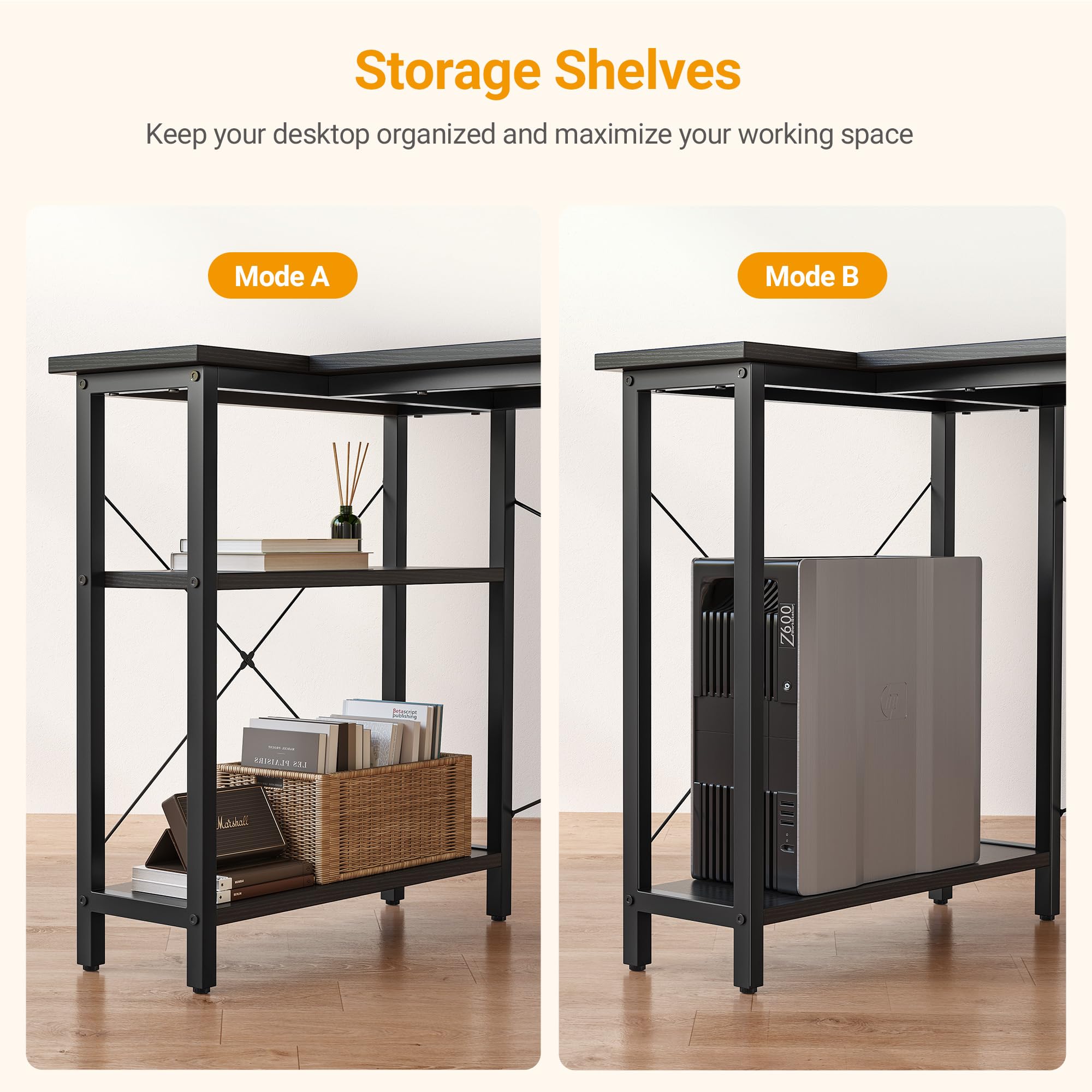 CubiCubi L Shaped Desk with Reversible Storage Options