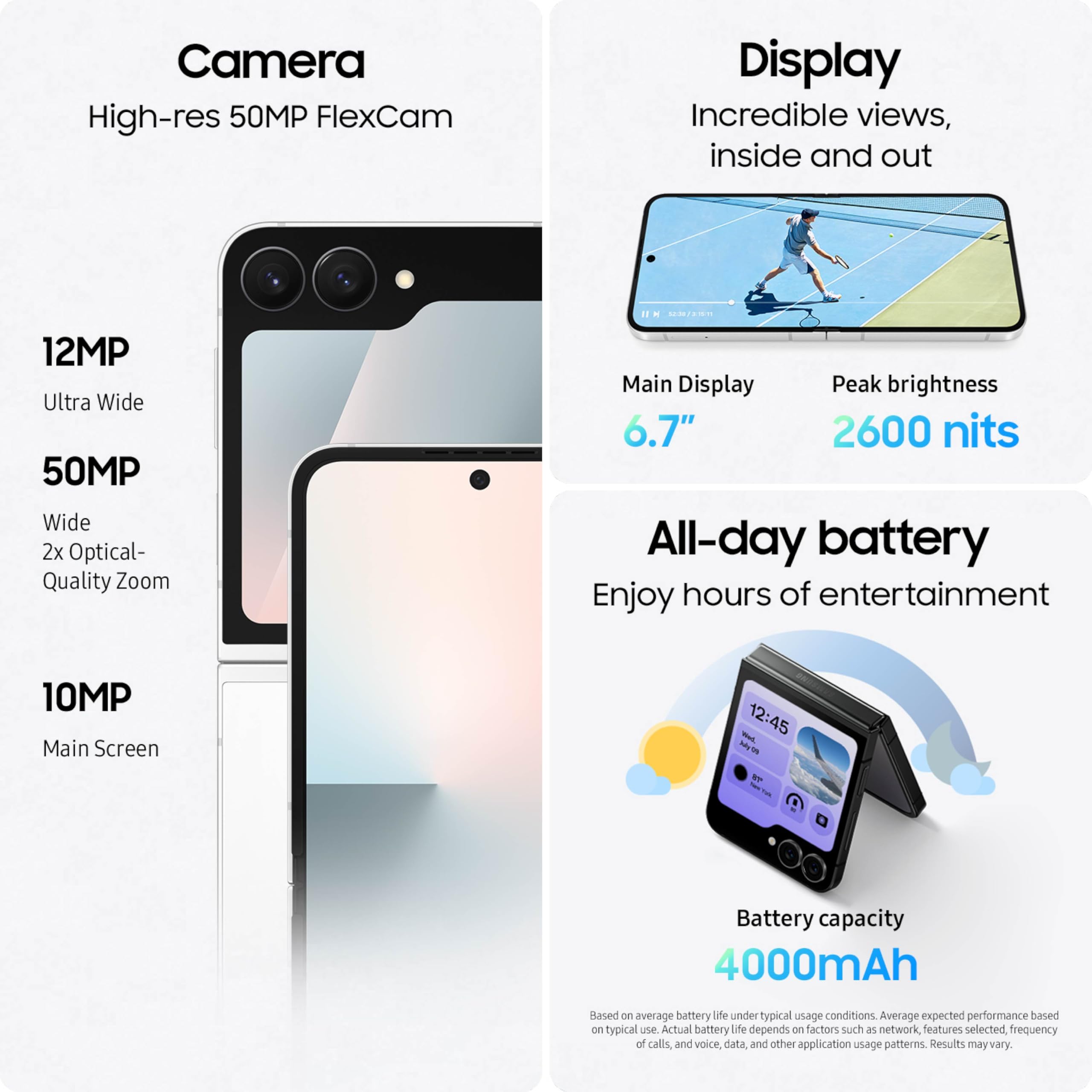 Samsung Galaxy Z Flip7 Foldable Phone Long Battery Life