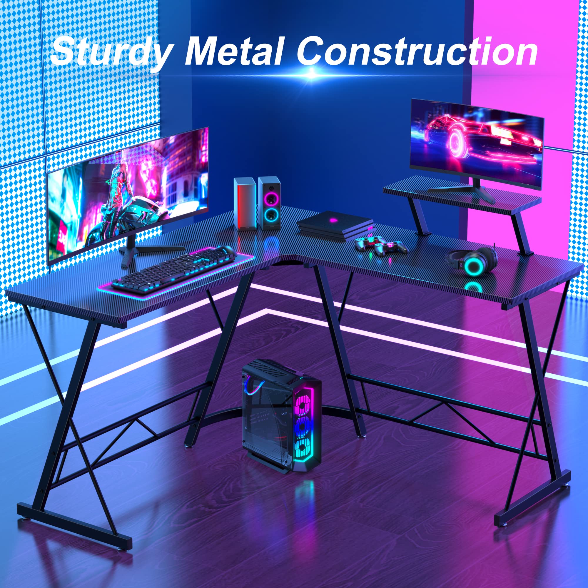 L Shaped Gaming Desk with Large Monitor Stand
