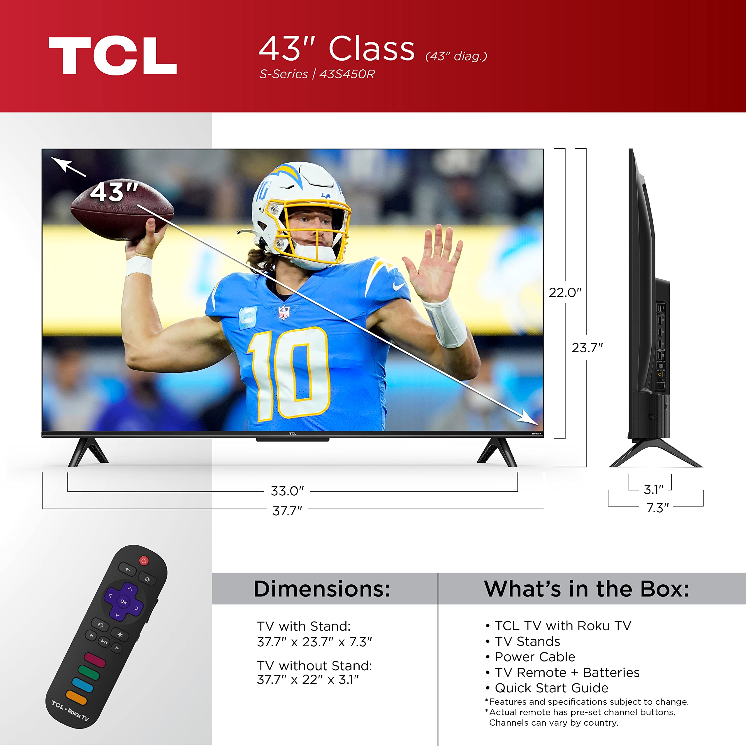 TCL 43 Inch 4K HDR Smart TV with Voice Control