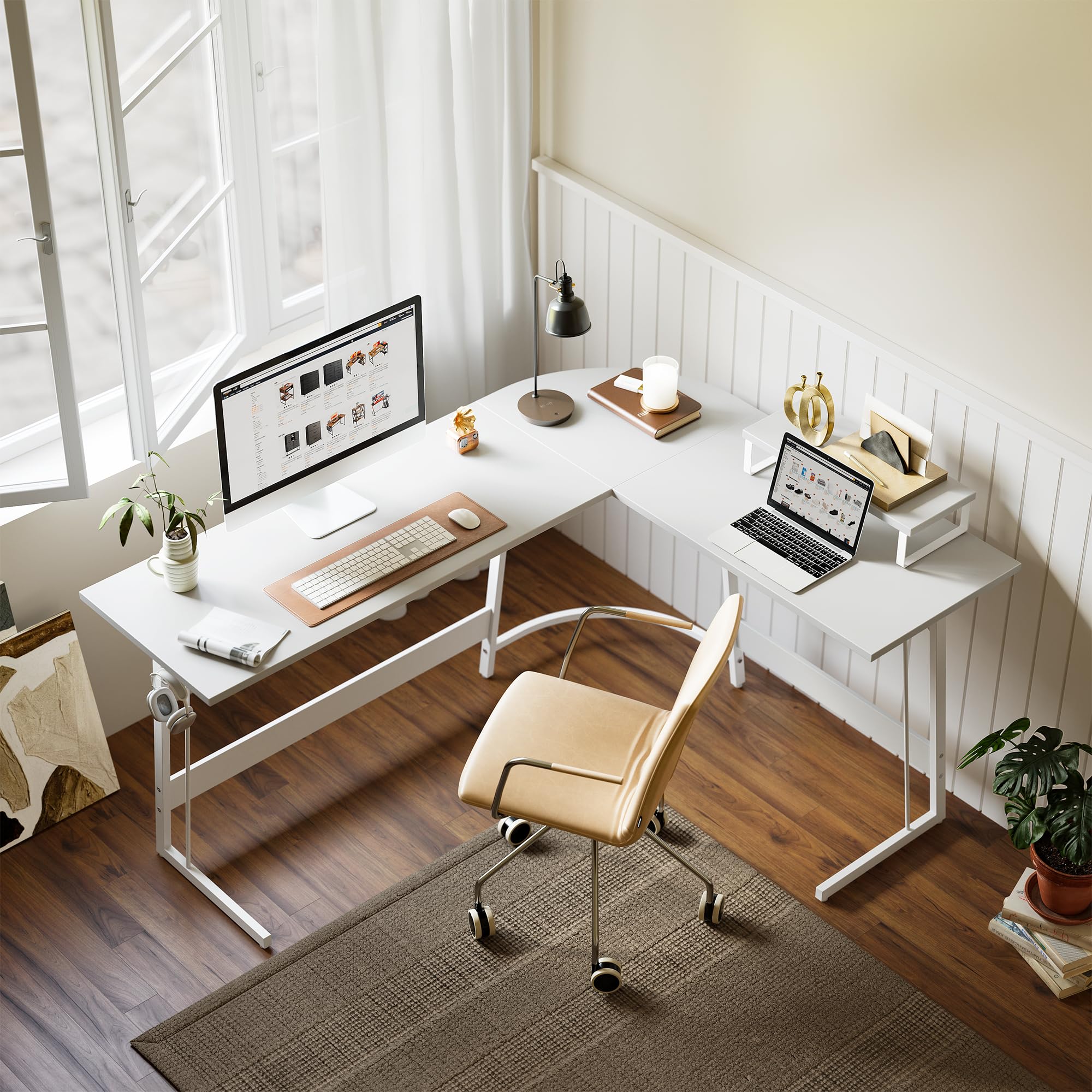 CubiCubi L Shaped Gaming Desk with Carbon Fiber Surface