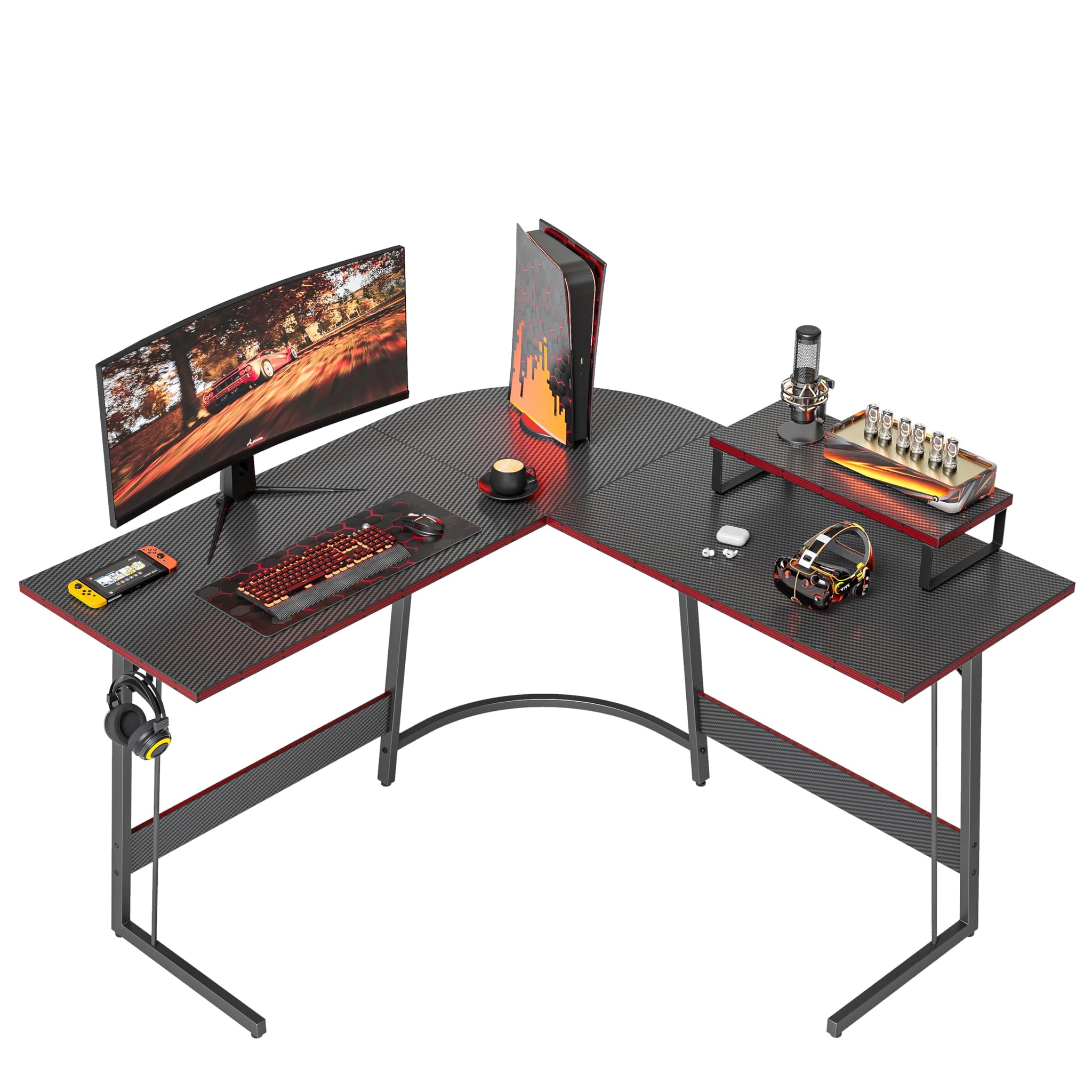 CubiCubi L Shaped Gaming Desk with Carbon Fiber Surface