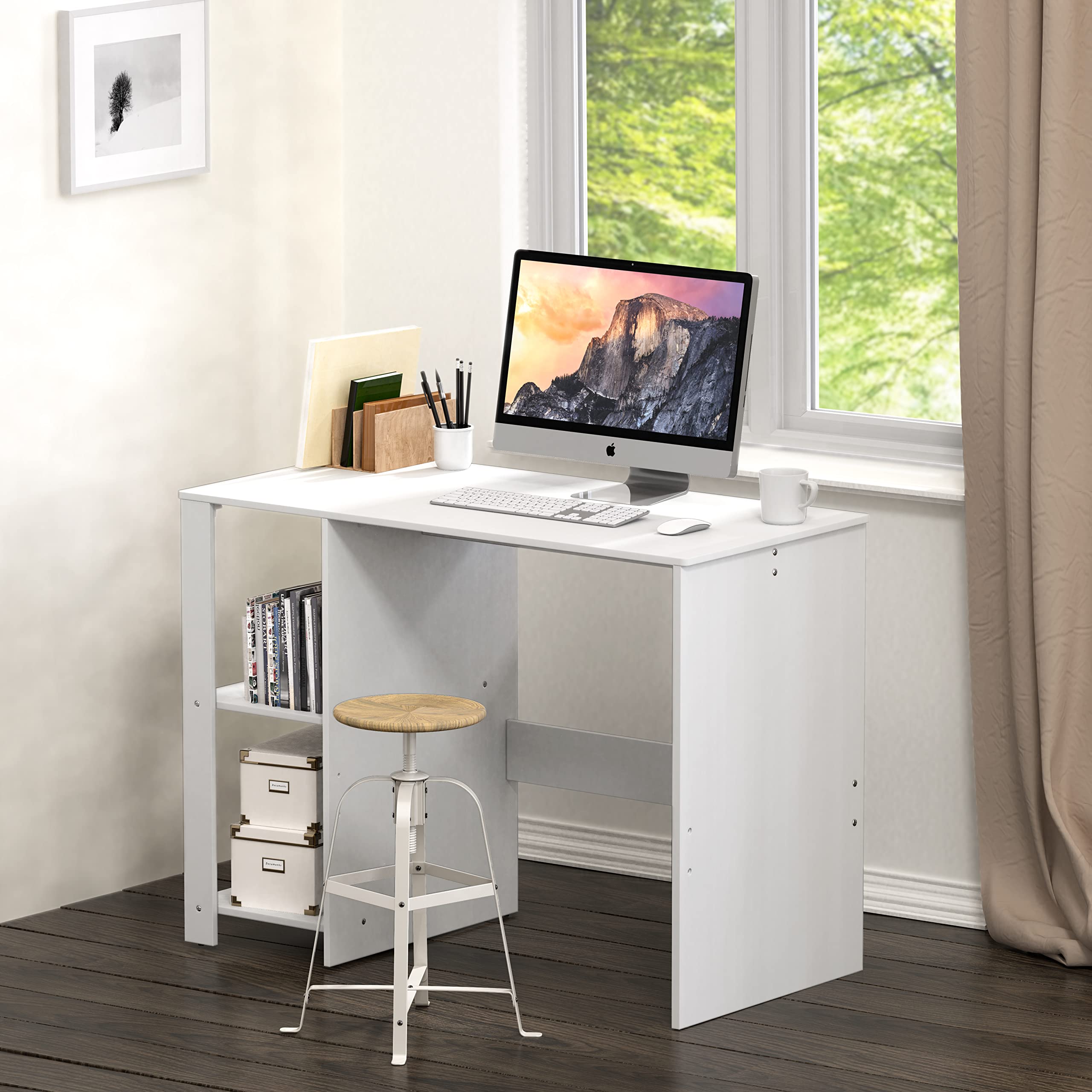 SHW 38 Inch Black Home Office Desk with Shelves