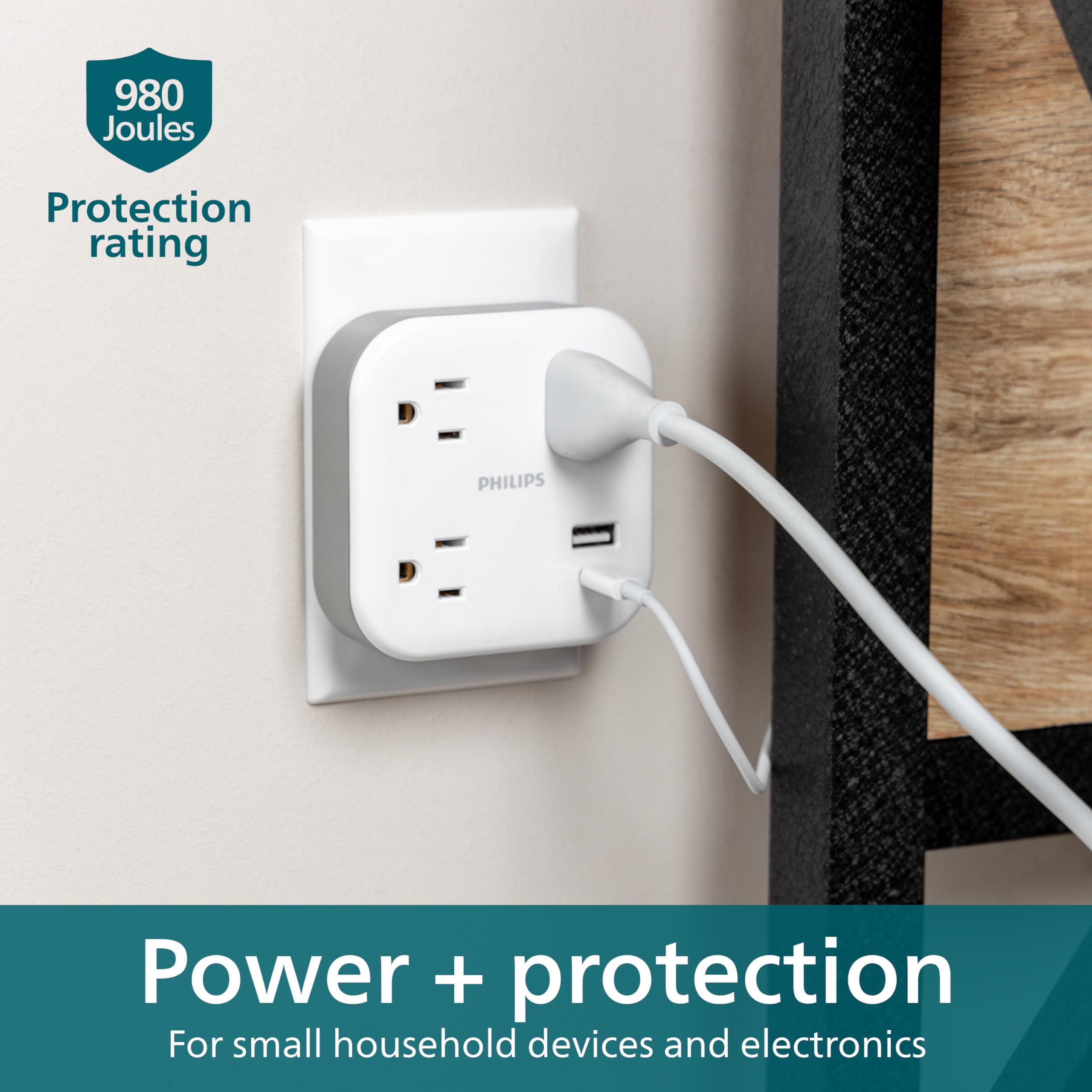 Philips EZFit 3 Outlet Surge Tap With USB Charging Now