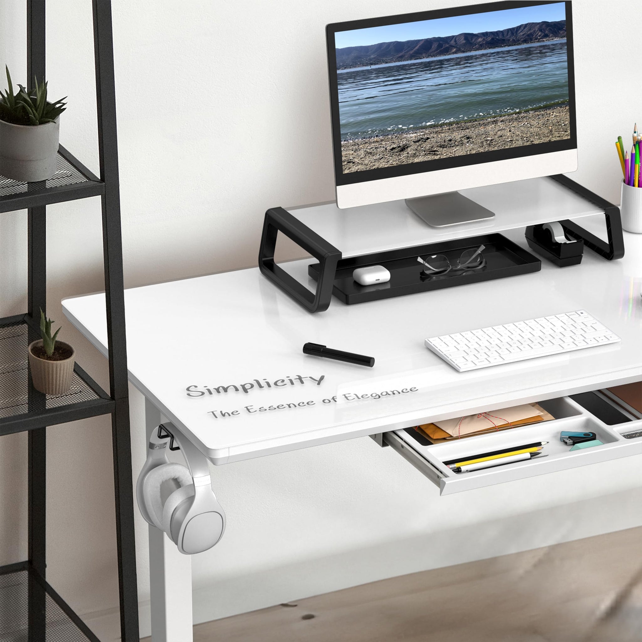Height Adjustable Glass Desk With Monitor Riser