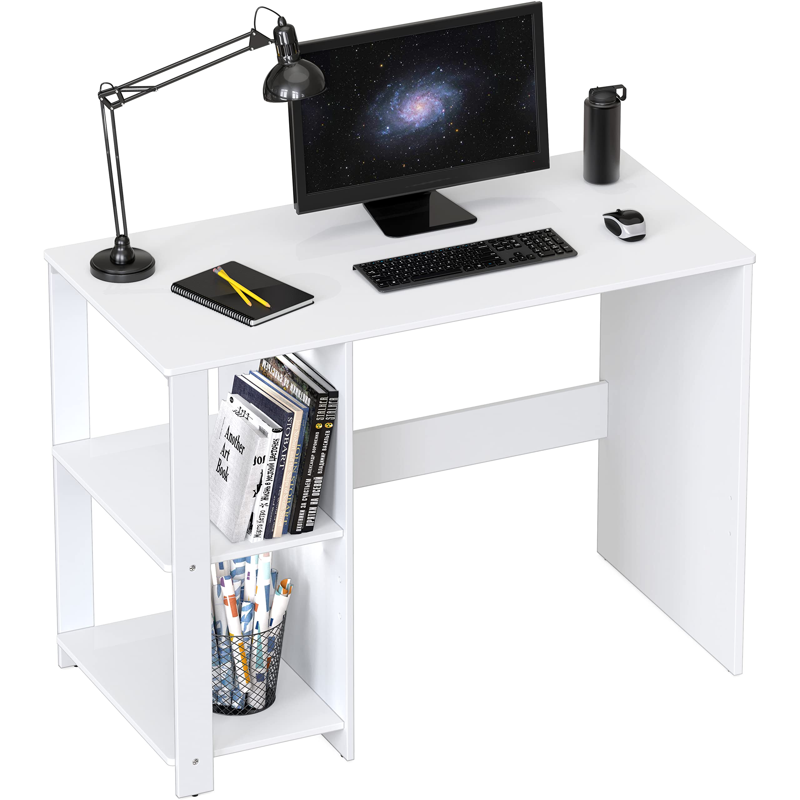 SHW 38 Inch Black Home Office Desk with Shelves