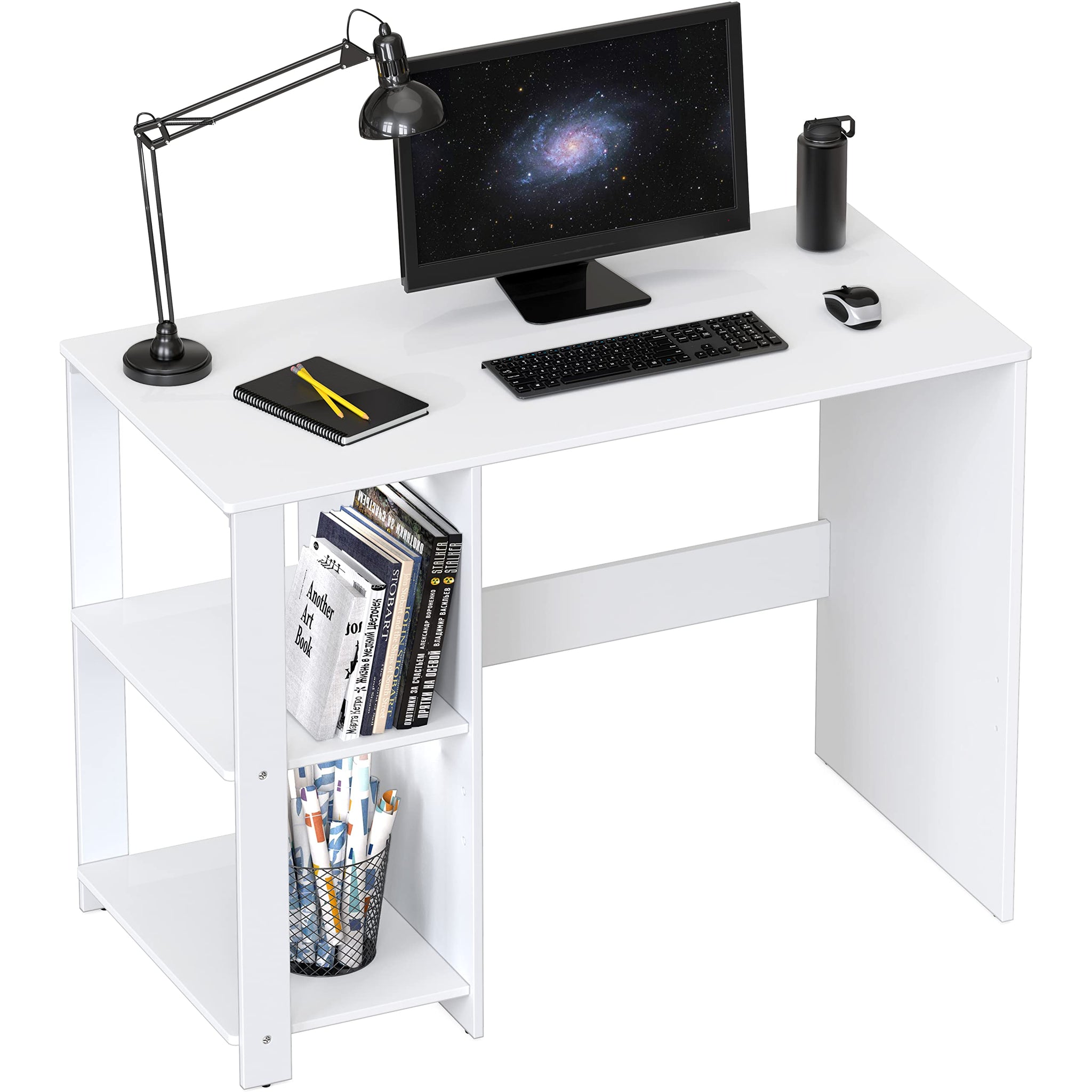 SHW 38 Inch Black Home Office Desk with Shelves