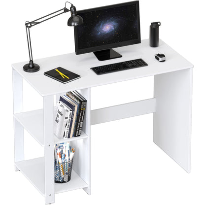 SHW 38 Inch Black Home Office Desk with Shelves