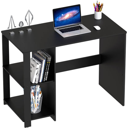 SHW 38 Inch Black Home Office Desk with Shelves