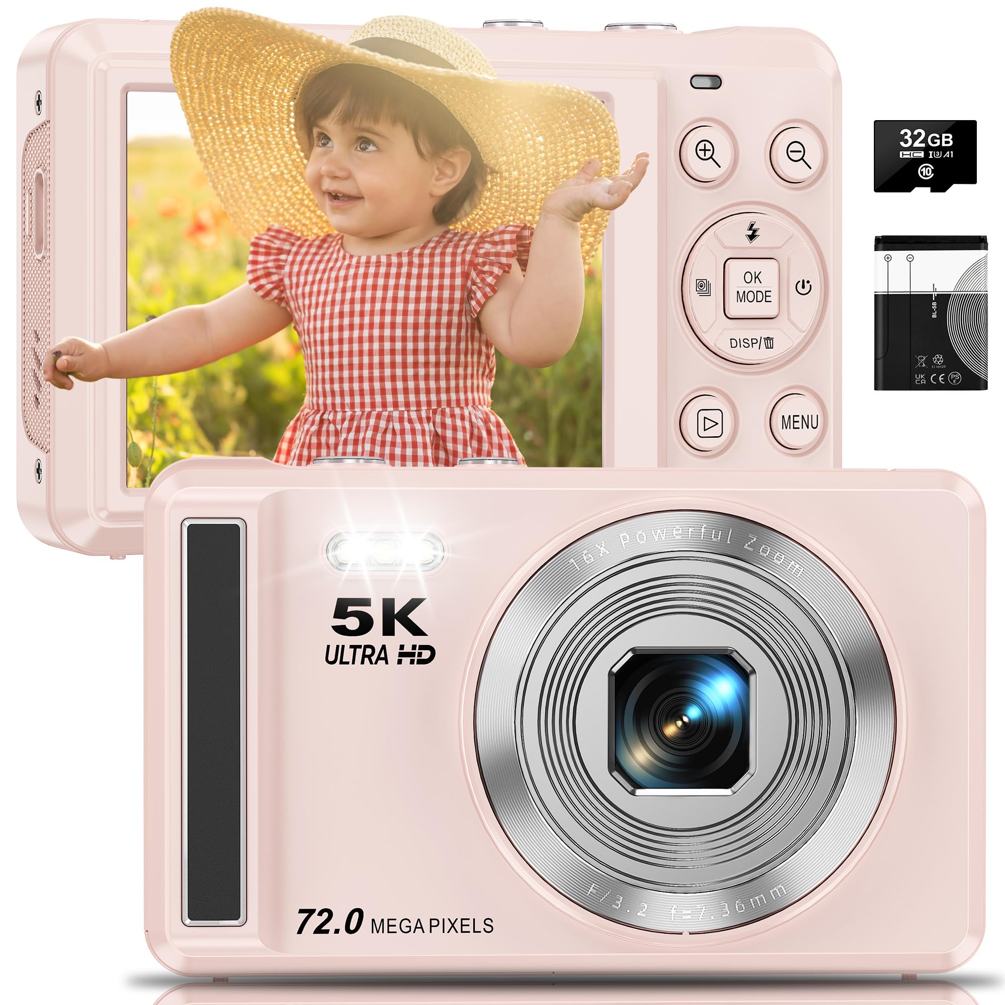 5K Digital Camera with 16X Zoom for Kids