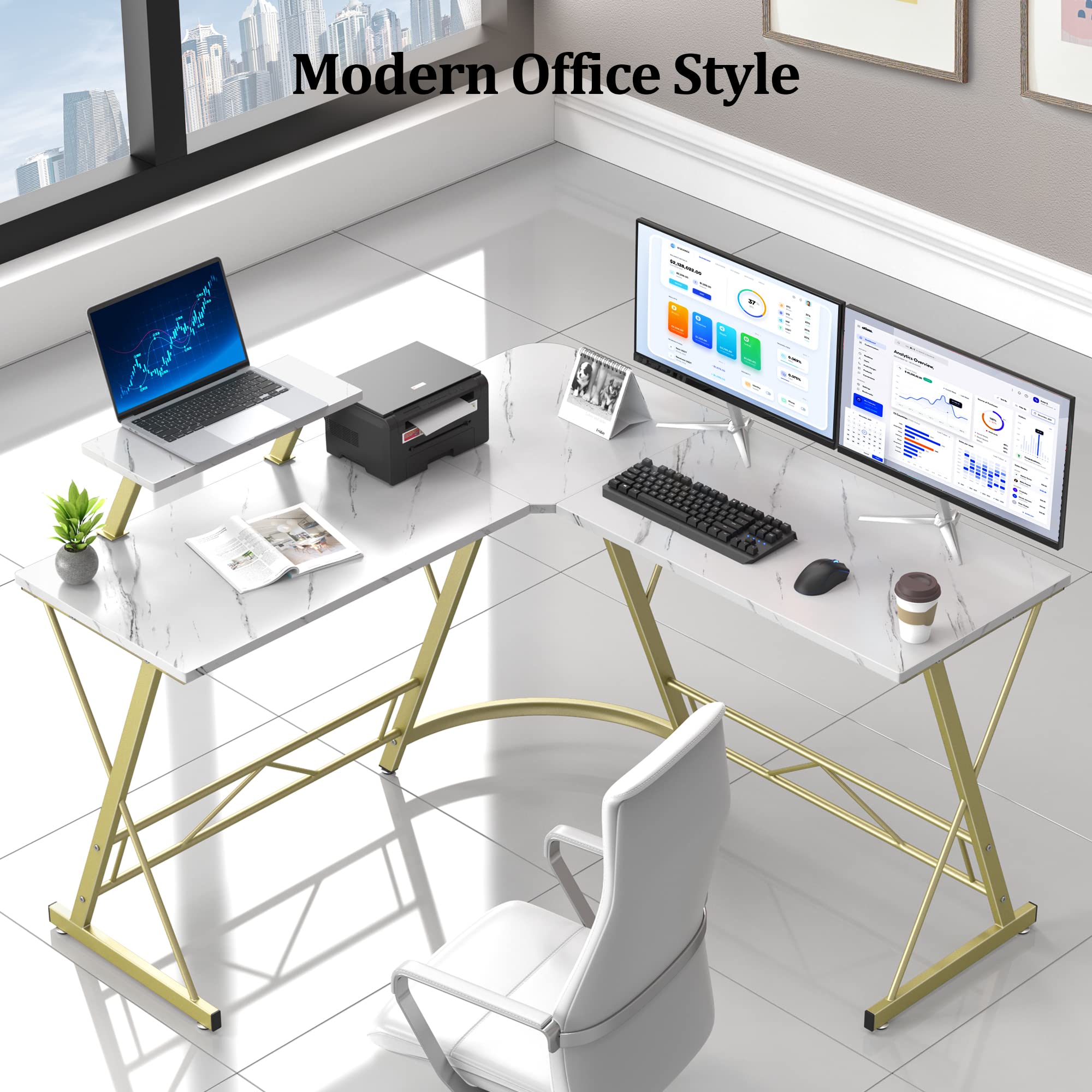 L Shaped Gaming Desk with Large Monitor Stand