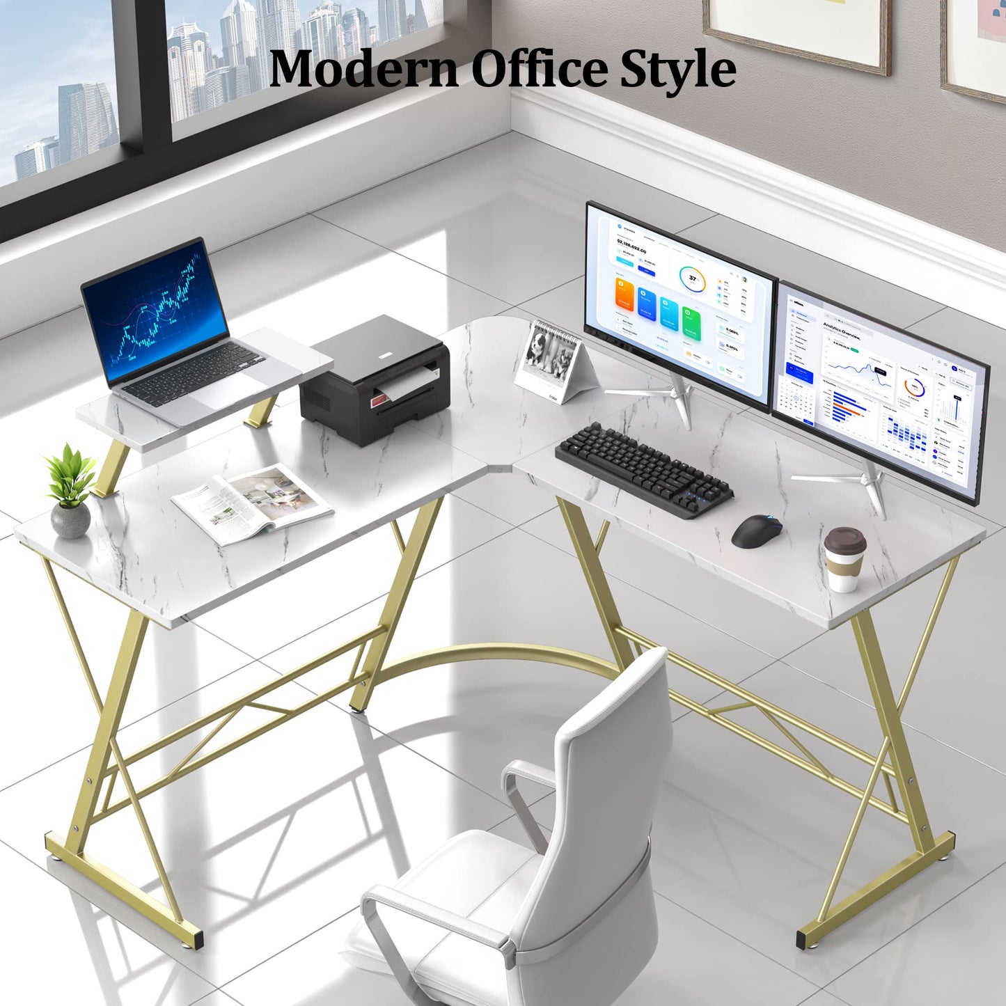 L Shaped Gaming Desk with Large Monitor Stand