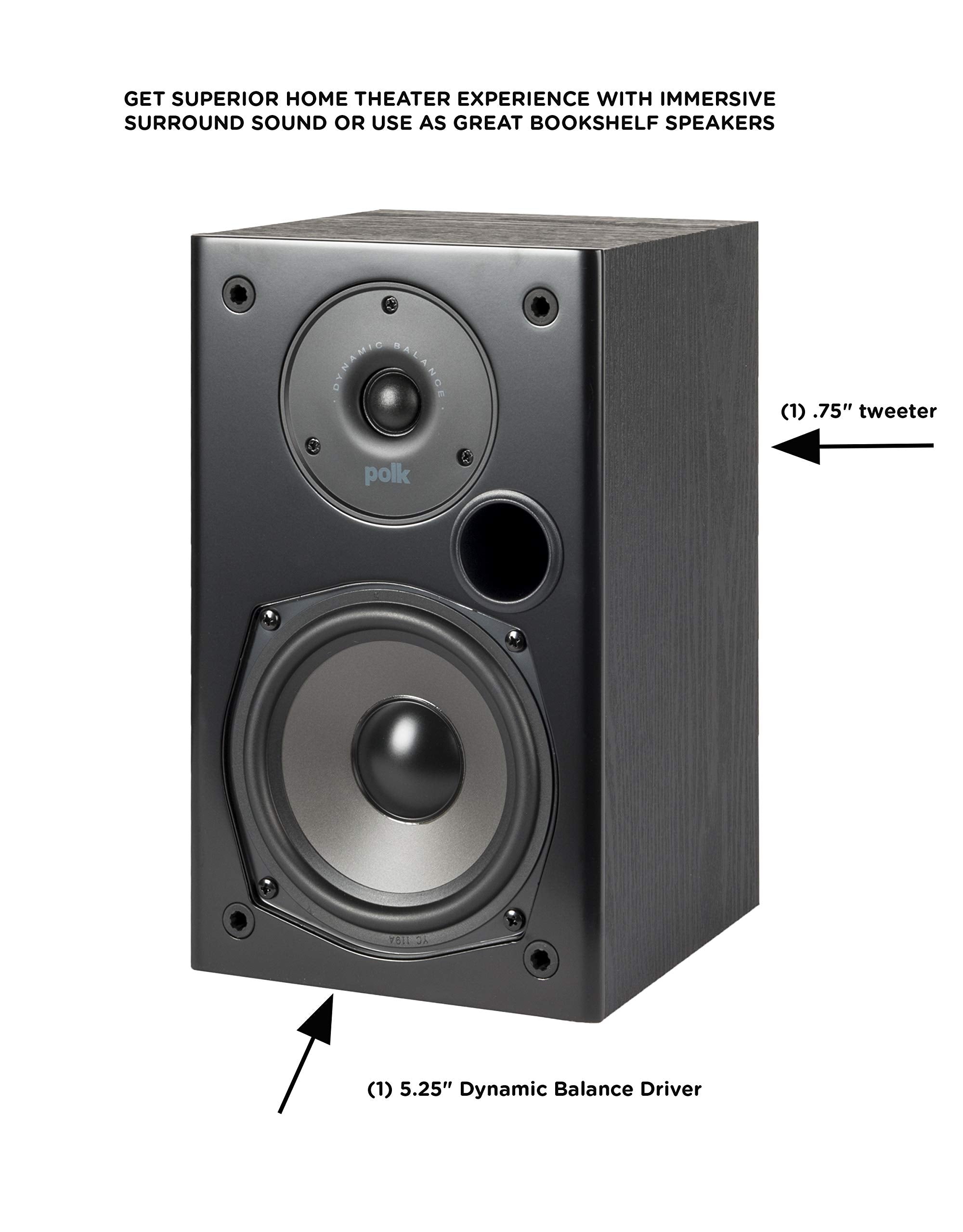 Polk Audio T15 Bookshelf Speakers with Deep Bass Sound
