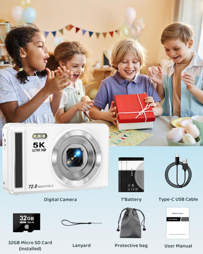5K Digital Camera with 16X Zoom for Kids