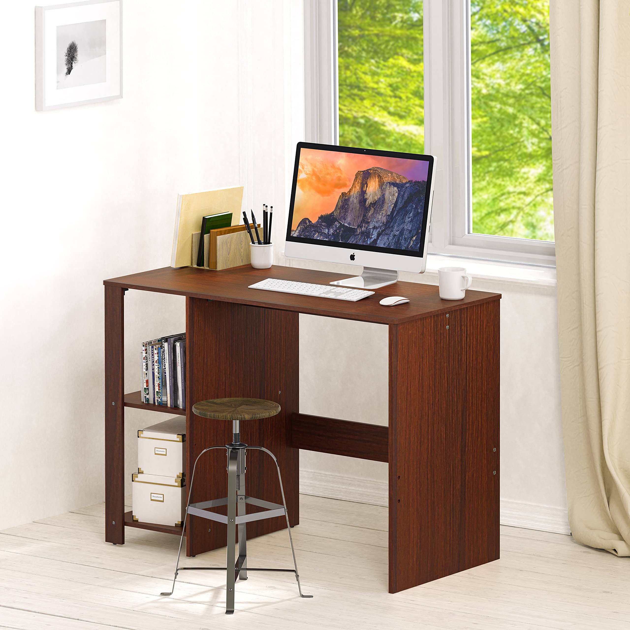 SHW 38 Inch Black Home Office Desk with Shelves