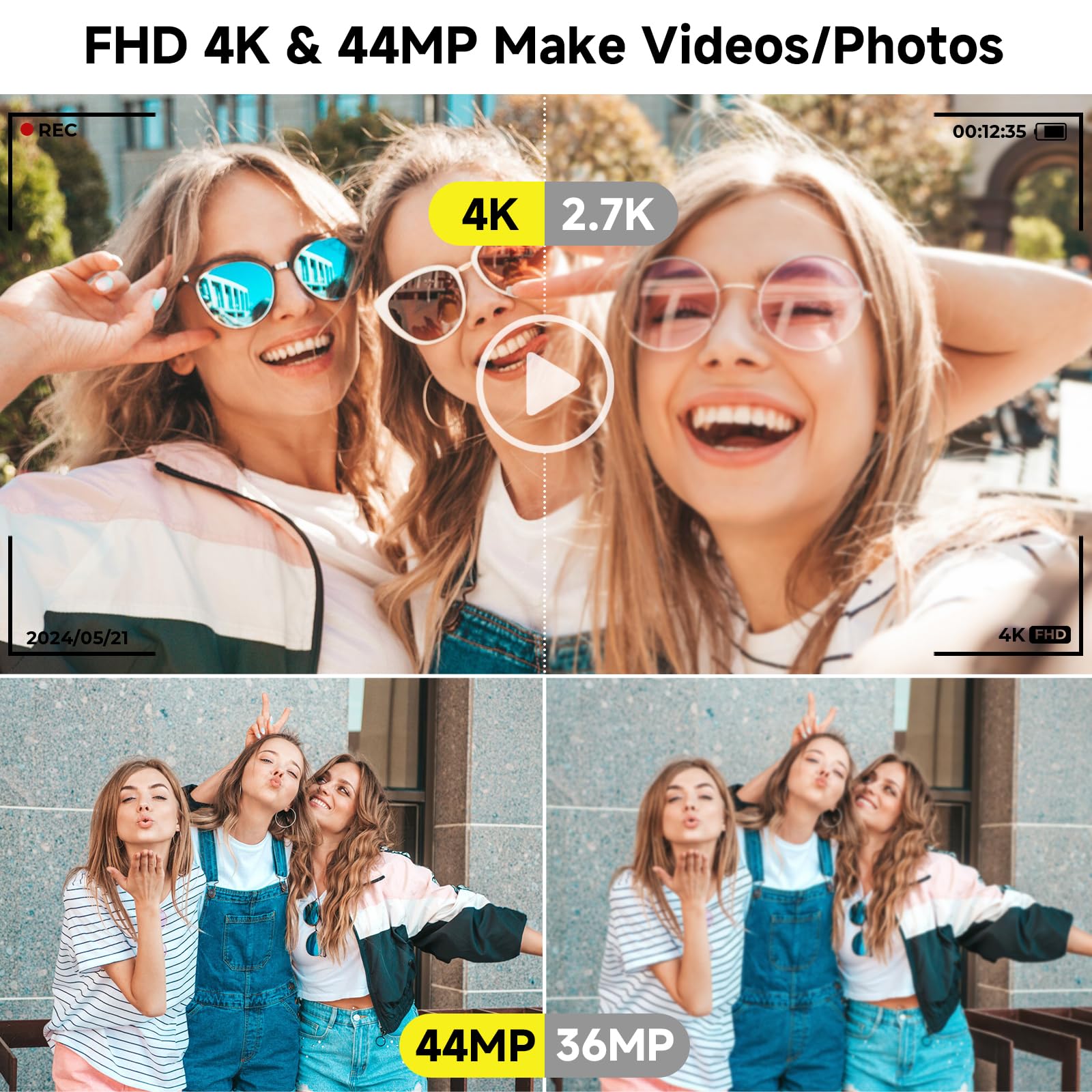 FHD 4K Digital Camera for Kids with 16X Zoom