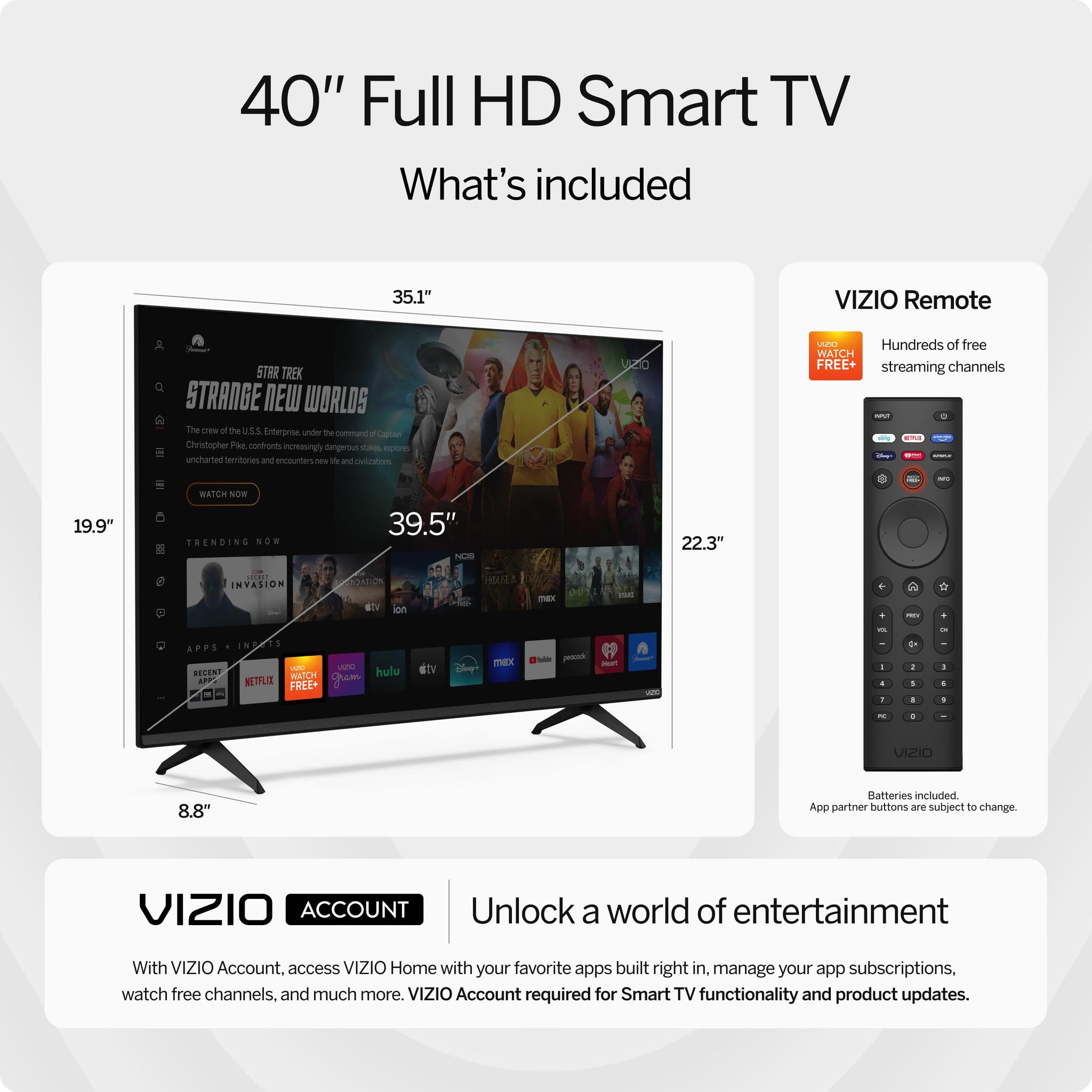 VIZIO 40 Inch Full HD Smart TV with Bluetooth Connectivity