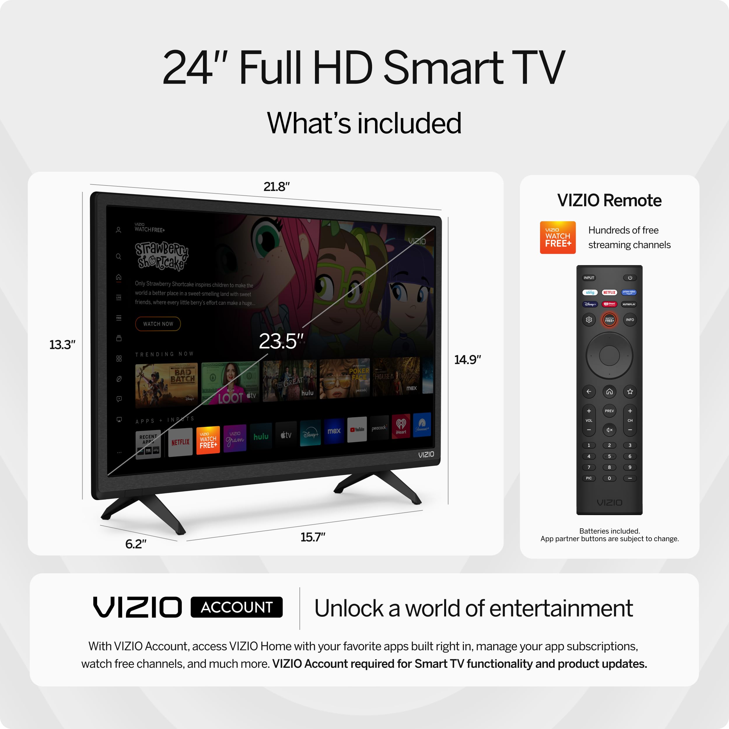 VIZIO 24 Inch Full HD Smart TV with Apple AirPlay