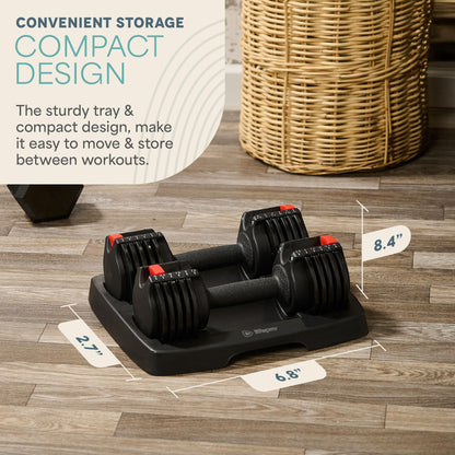 Adjustable Dumbbells Set with Rack for Home Gym