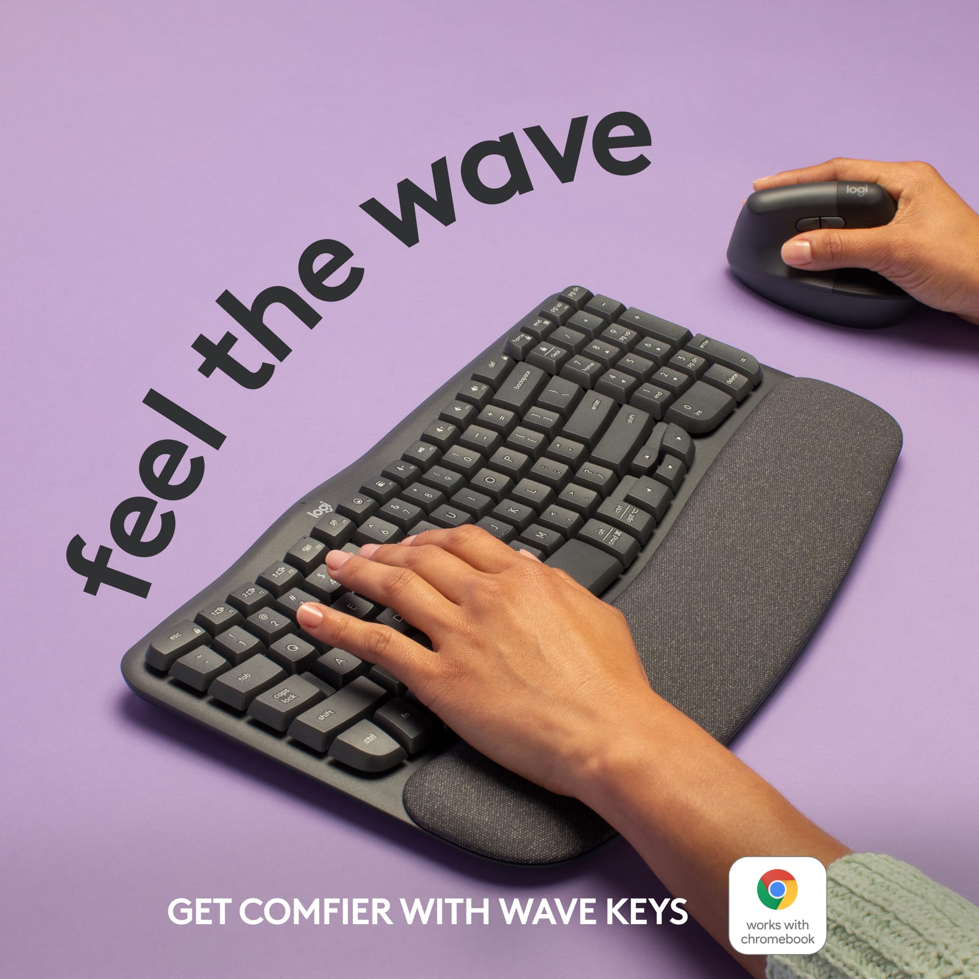 Logitech Wave Keys Wireless Ergonomic Keyboard for Comfort
