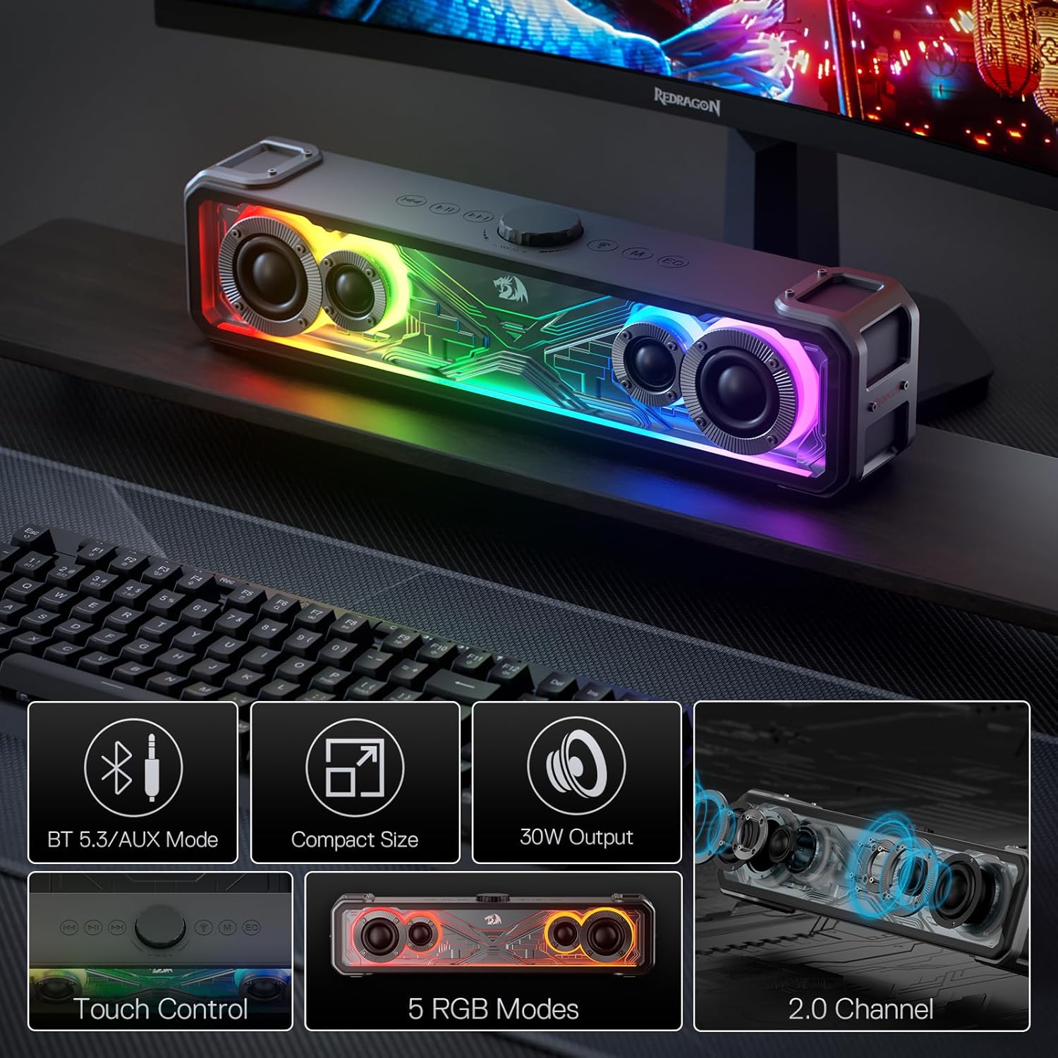 Redragon GS817 RGB Desktop Soundbar with Bluetooth 5.3