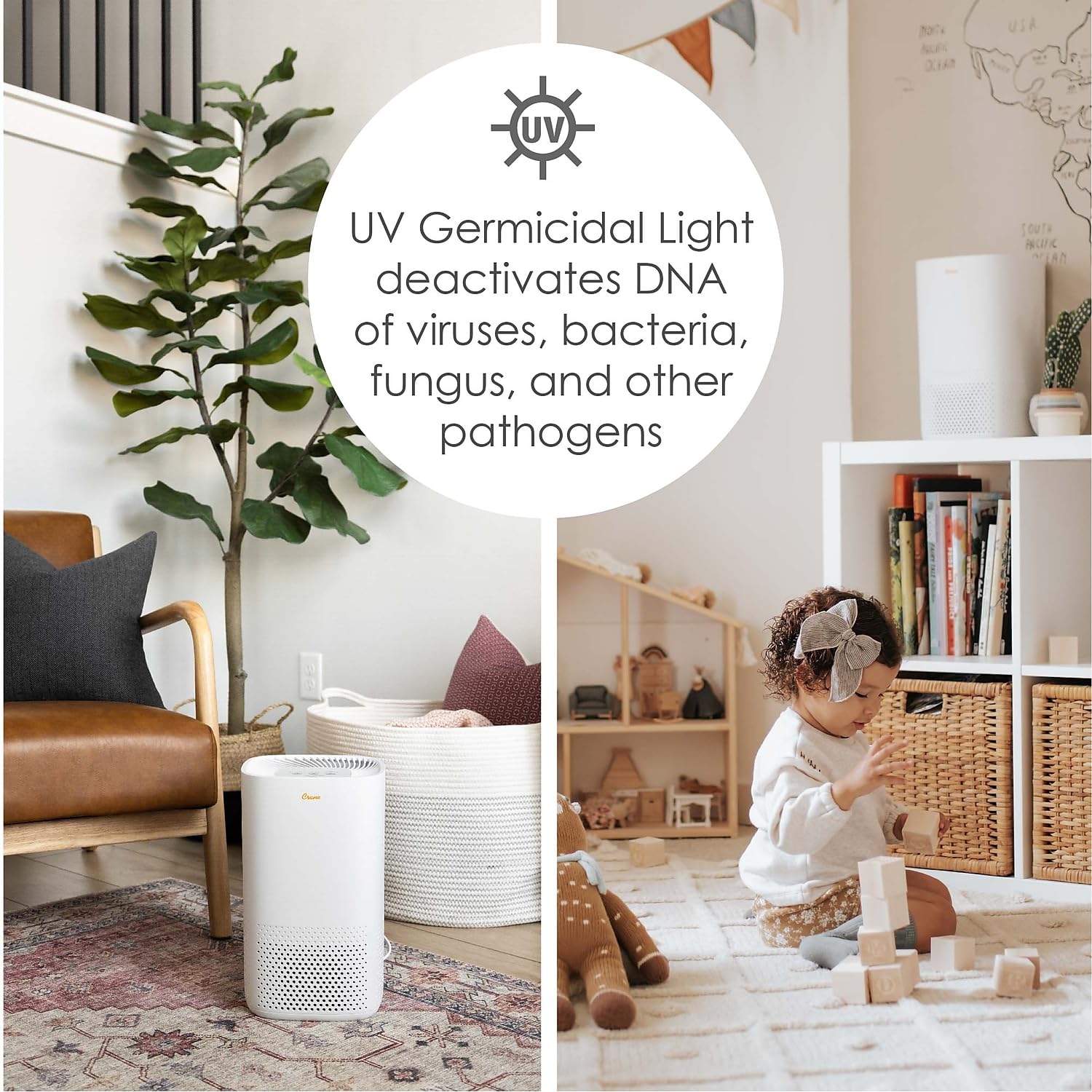 Crane HEPA Air Purifier with UV Lamp for Clean Air