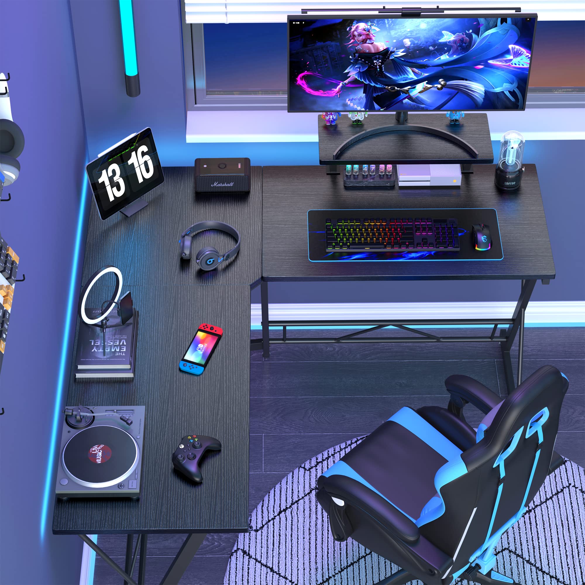 L Shaped Gaming Desk with Large Monitor Stand
