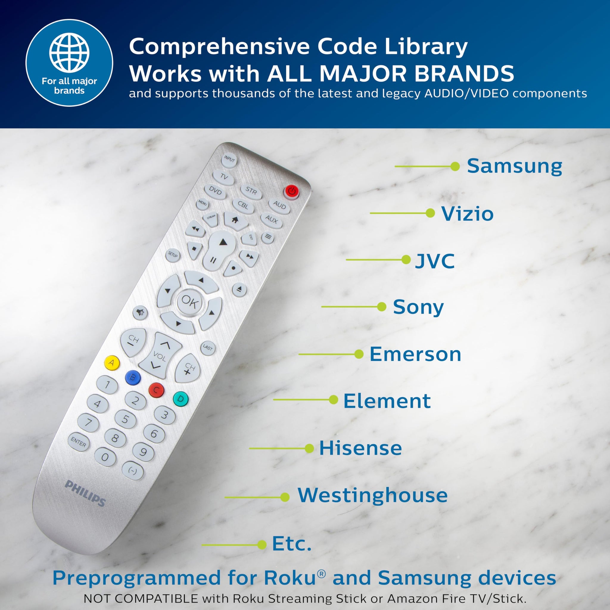 Philips Backlit Universal Remote Control for Smart TVs