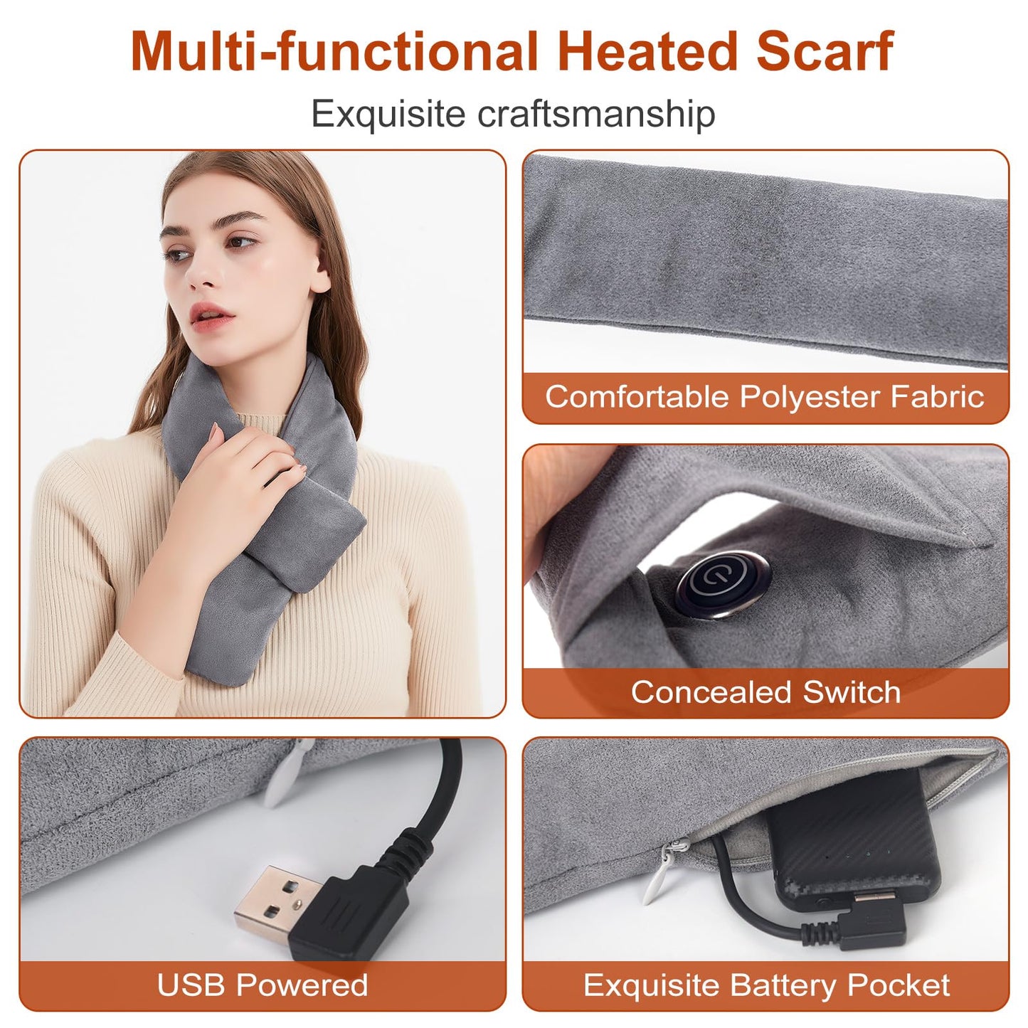 Heated Scarf for Women and Men Neck Warmer with Power Bank