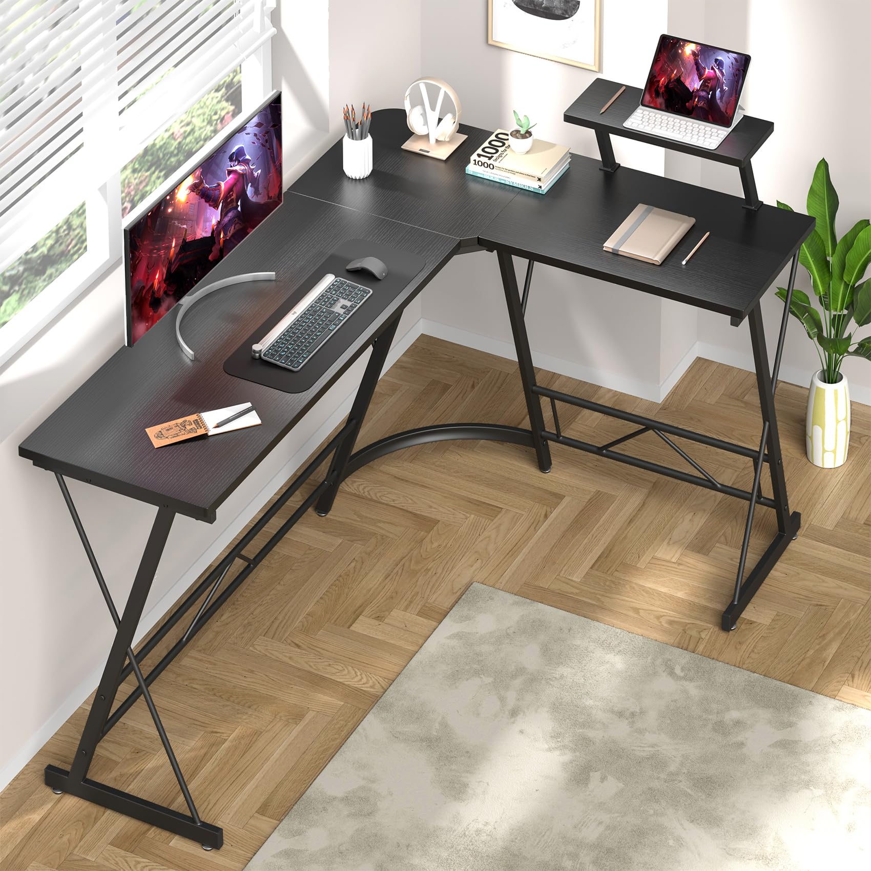 L Shaped Gaming Desk with Large Monitor Stand