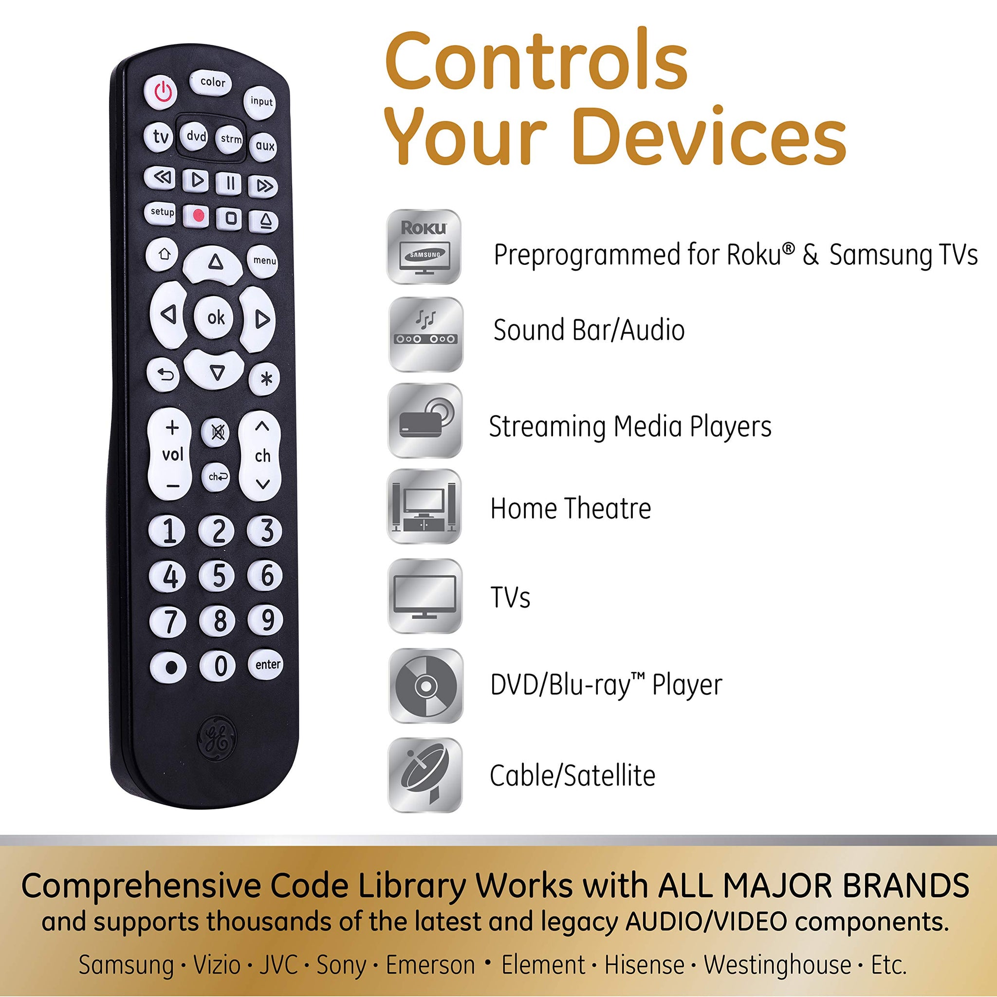 Universal Remote Control for 4 Devices in Black