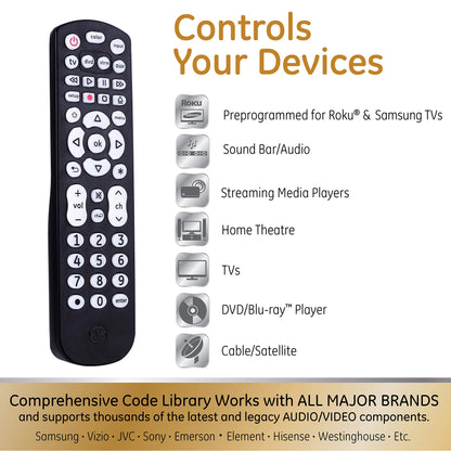 Universal Remote Control for 4 Devices in Black