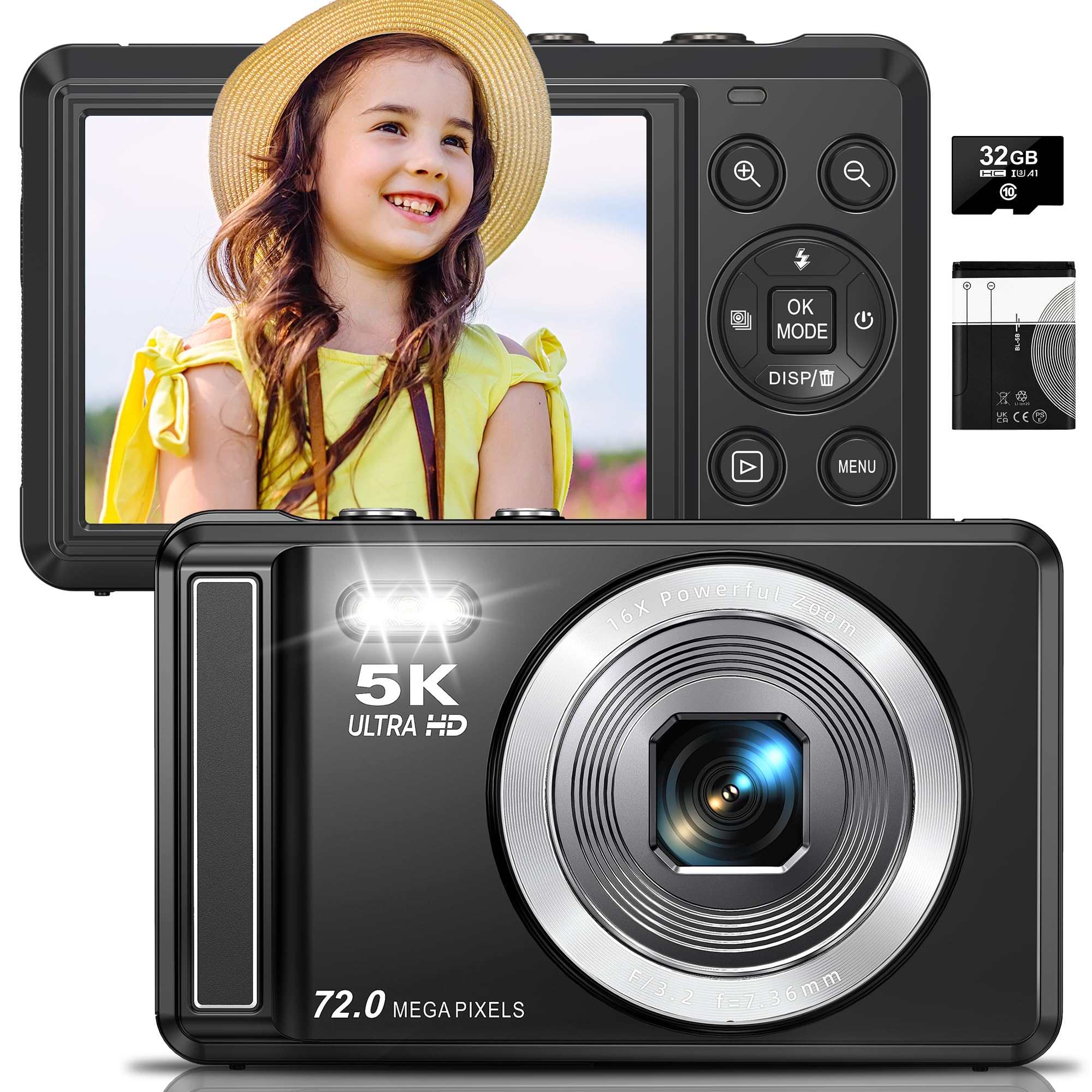 5K Digital Camera with 16X Zoom for Kids
