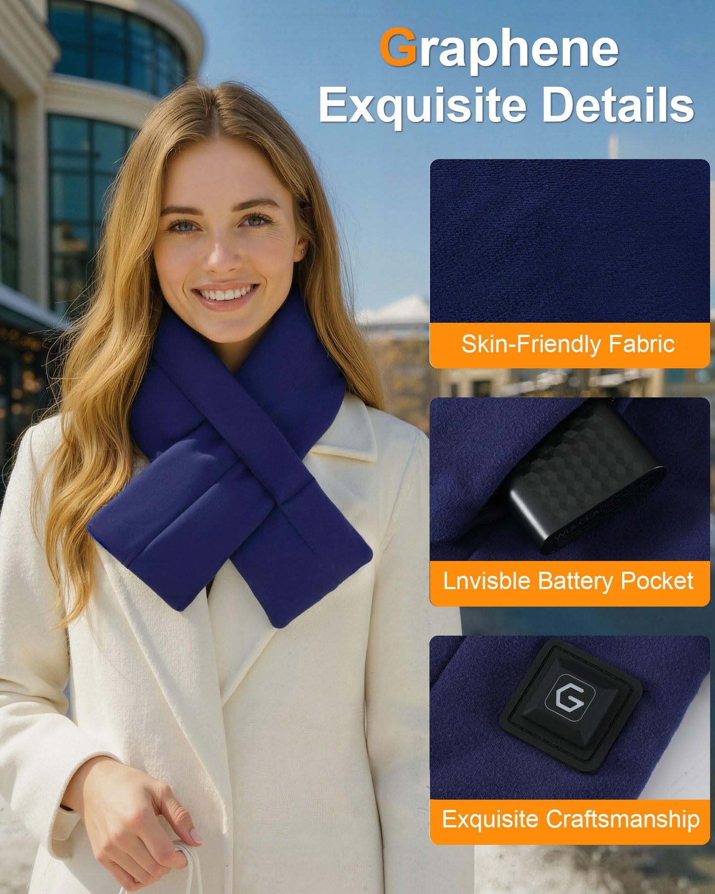 Wulcea Graphene Heated Scarf For Women 6000mAh Fast Charge