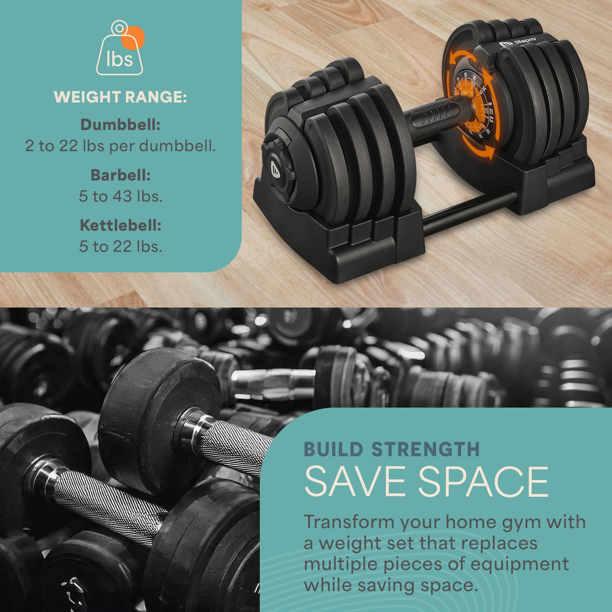 Adjustable Dumbbells Set with Rack for Home Gym