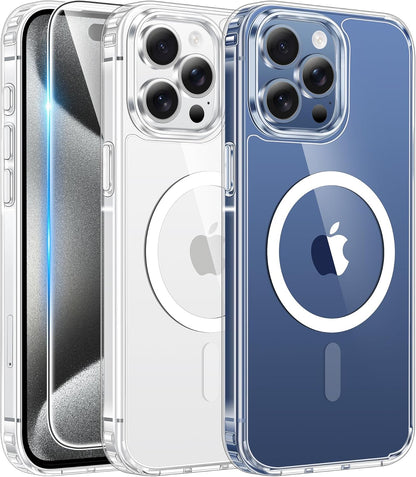 FNTCASE IPhone 16 Case Clear Magnetic MagSafe Screen Protector Drop Proof Rugged