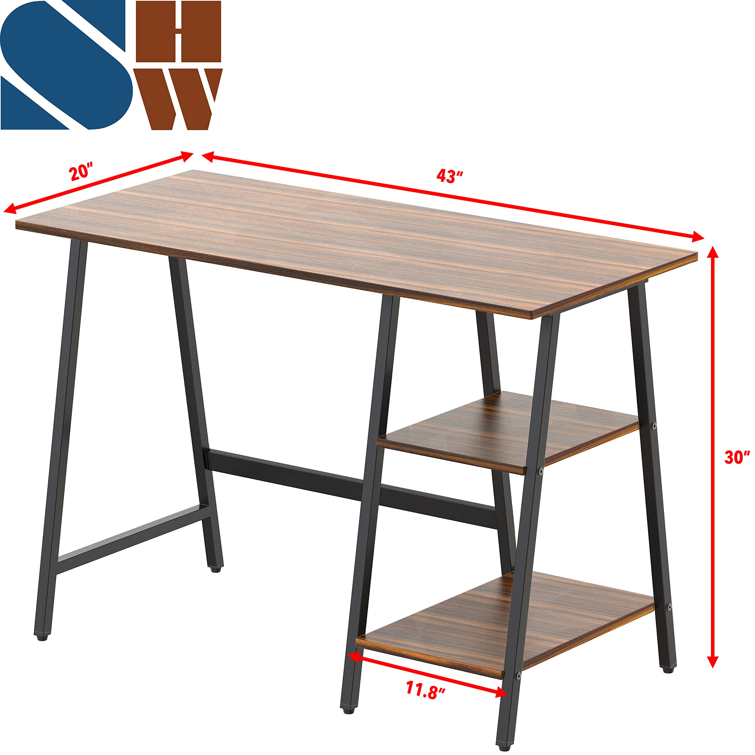 SHW 43 Inch Home Office Desk with Open Storage