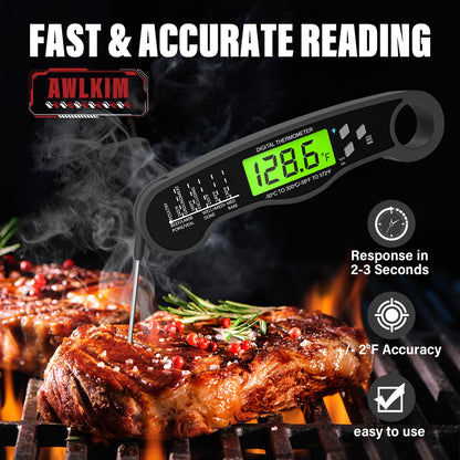 Digital Meat Thermometer Instant Read Waterproof Backlit Red