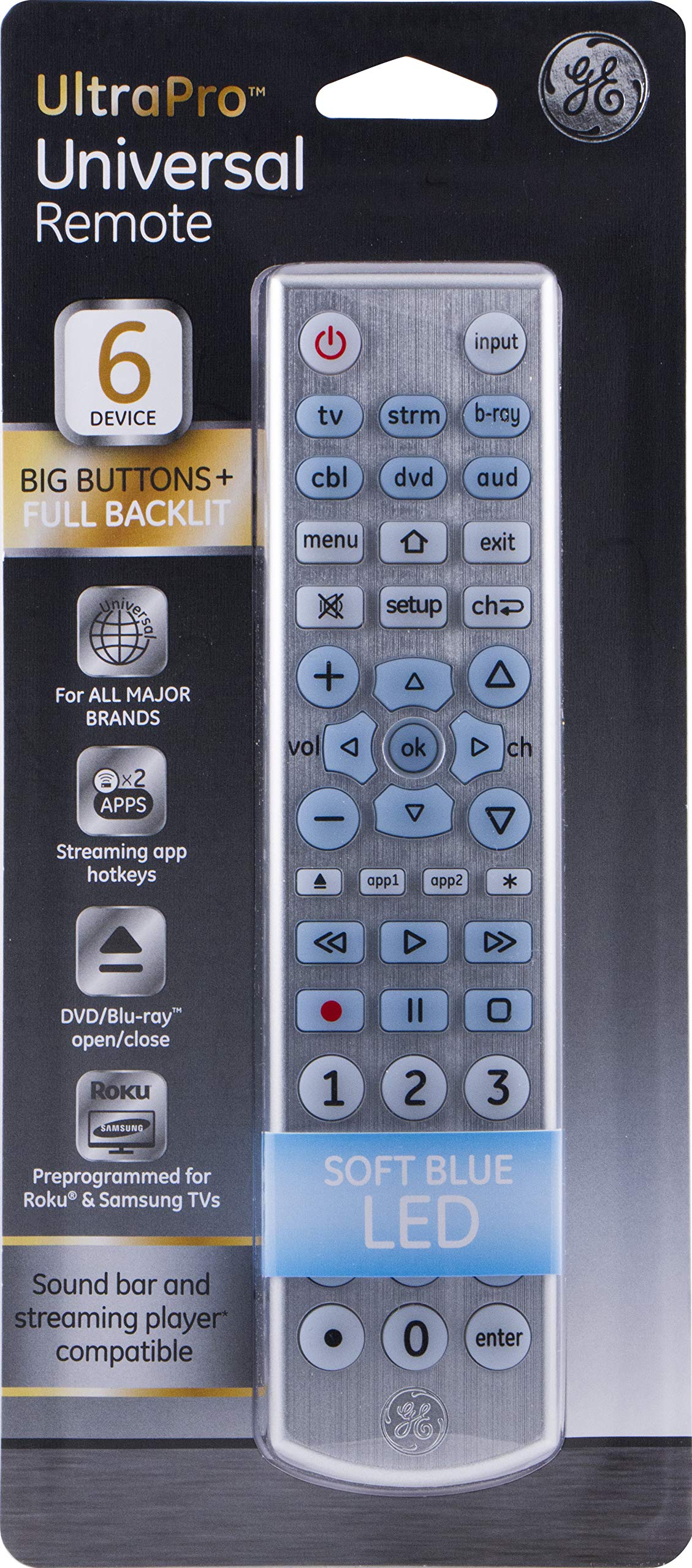 GE Big Button Backlit Universal Remote Control for Six Devices