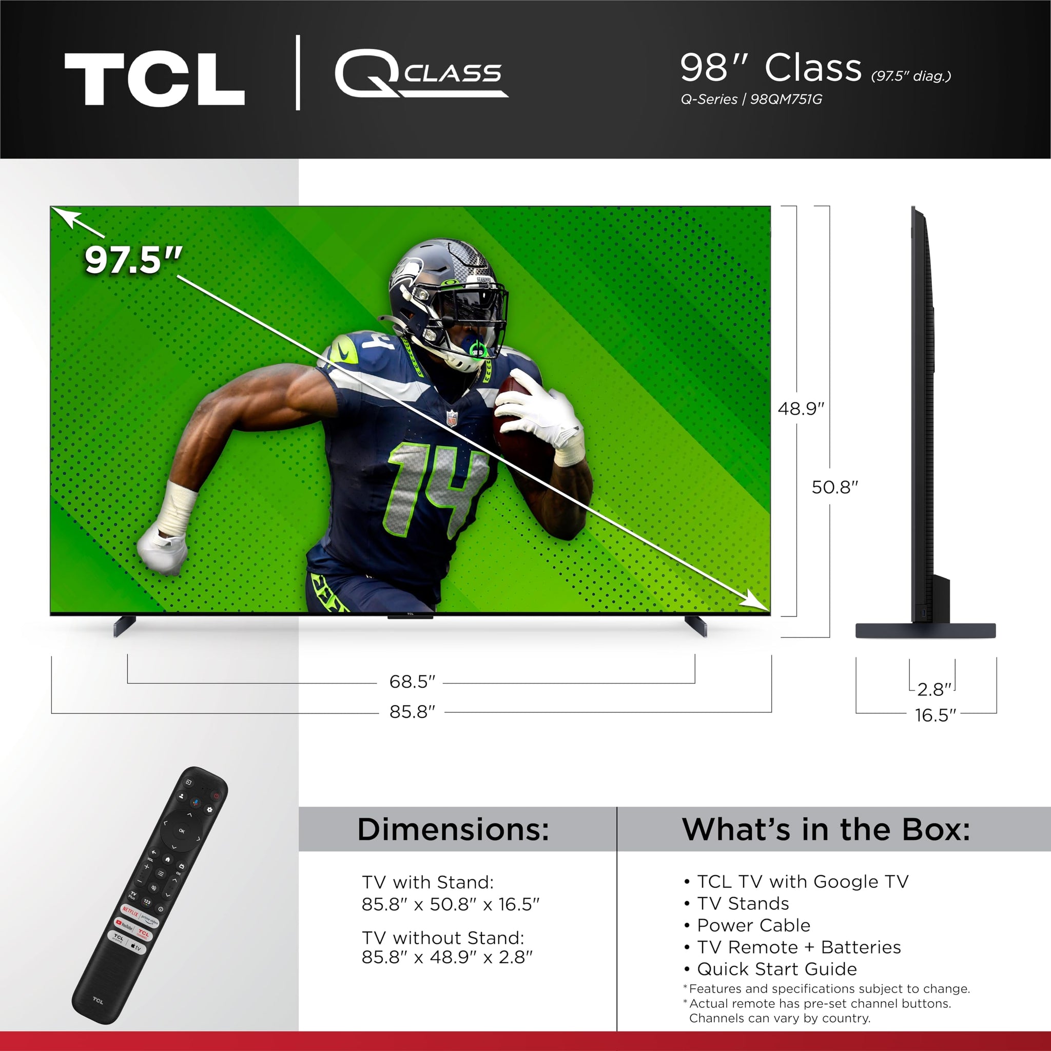 TCL 65 Inch QLED 4K Smart TV with Dolby Vision