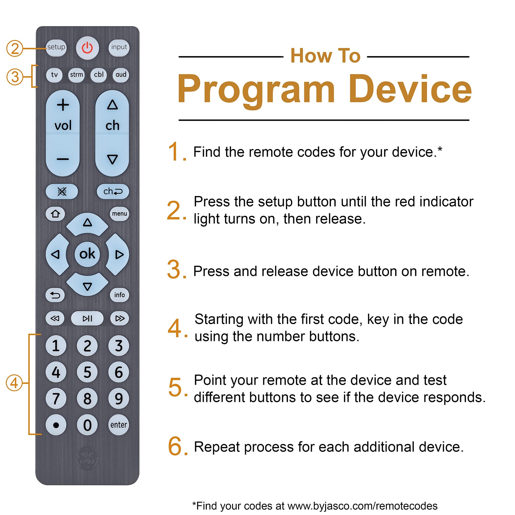GE Big Button Backlit Universal Remote Control for Six Devices