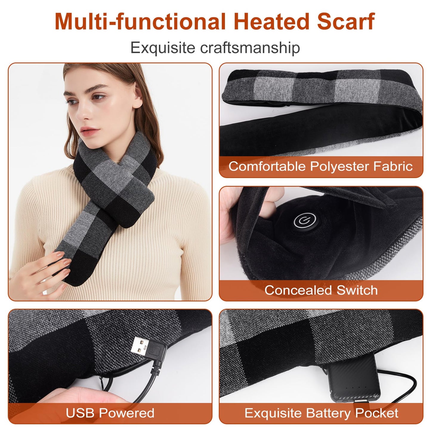 Heated Scarf for Women and Men Neck Warmer with Power Bank