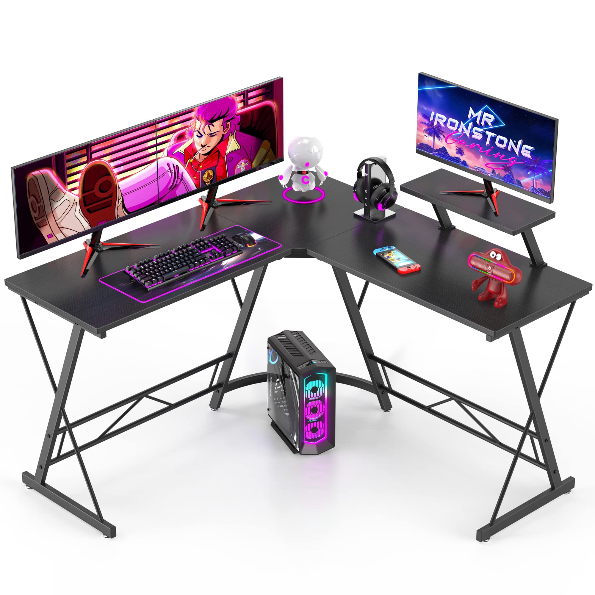 L Shaped Gaming Desk with Large Monitor Stand