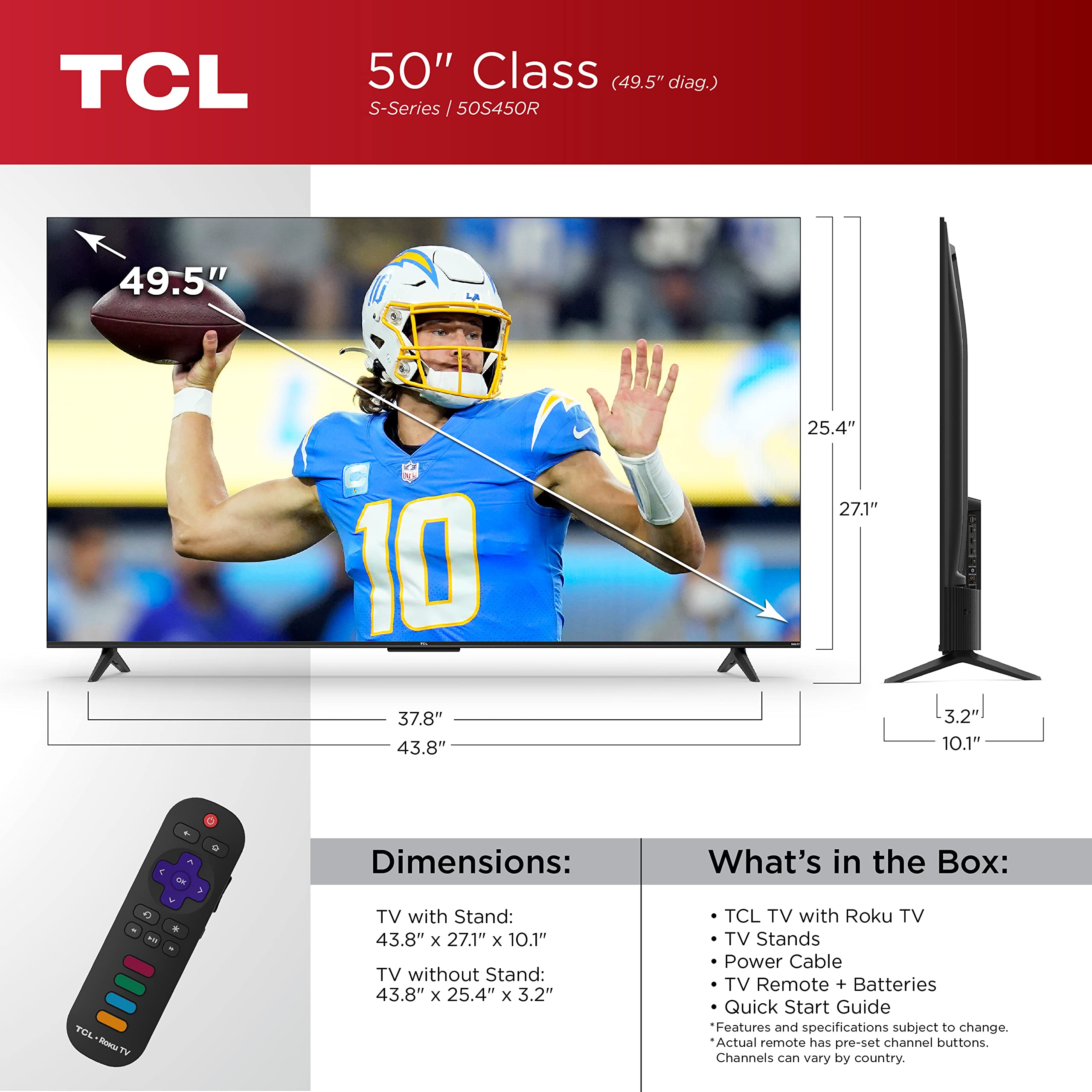 TCL 43 Inch 4K HDR Smart TV with Voice Control